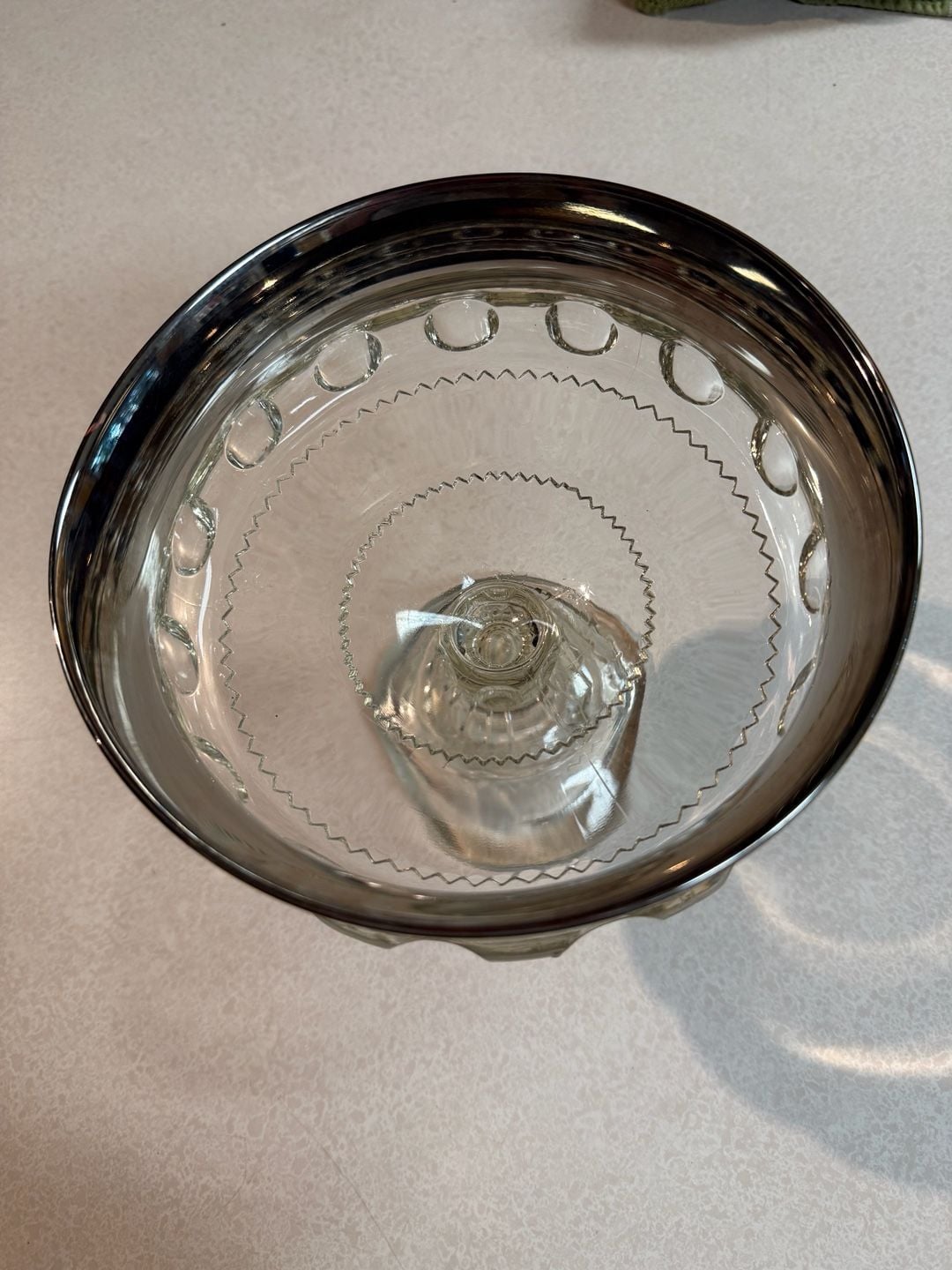 Vintage Clear Glass Footed Compote Bowl with Silver Overlay Rim 3