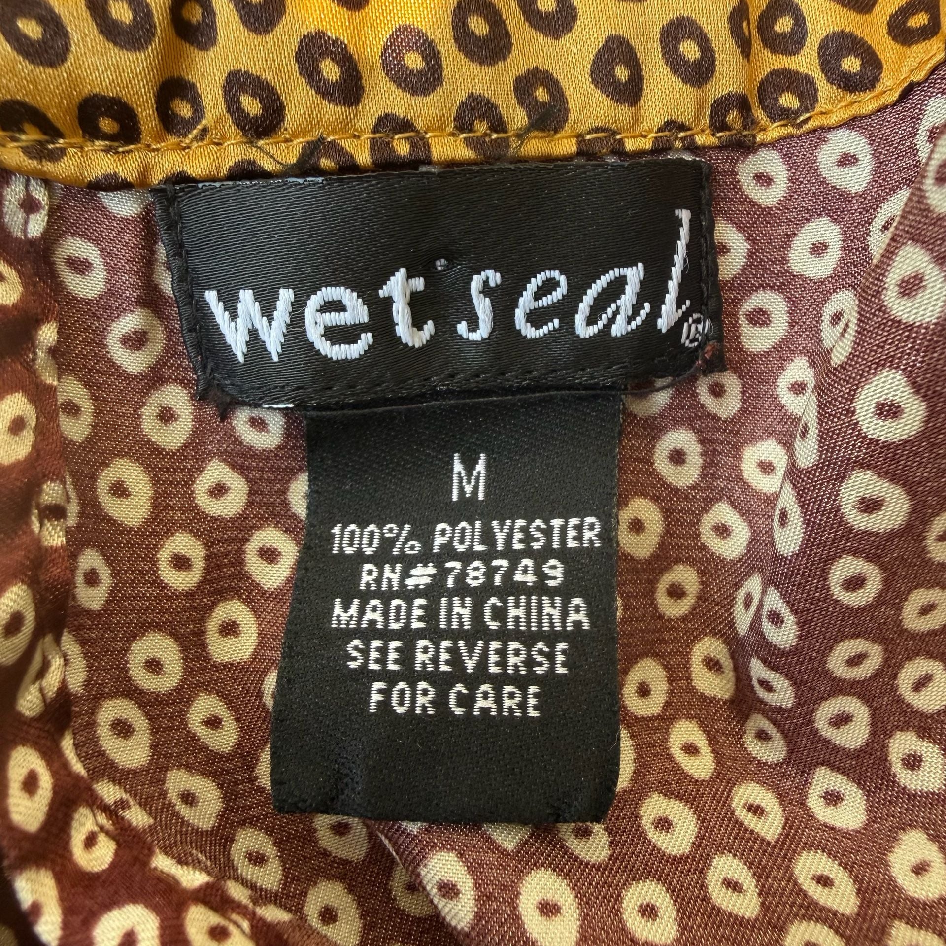 Y2K Wet Seal Tunic Top Brown Yellow Print 3