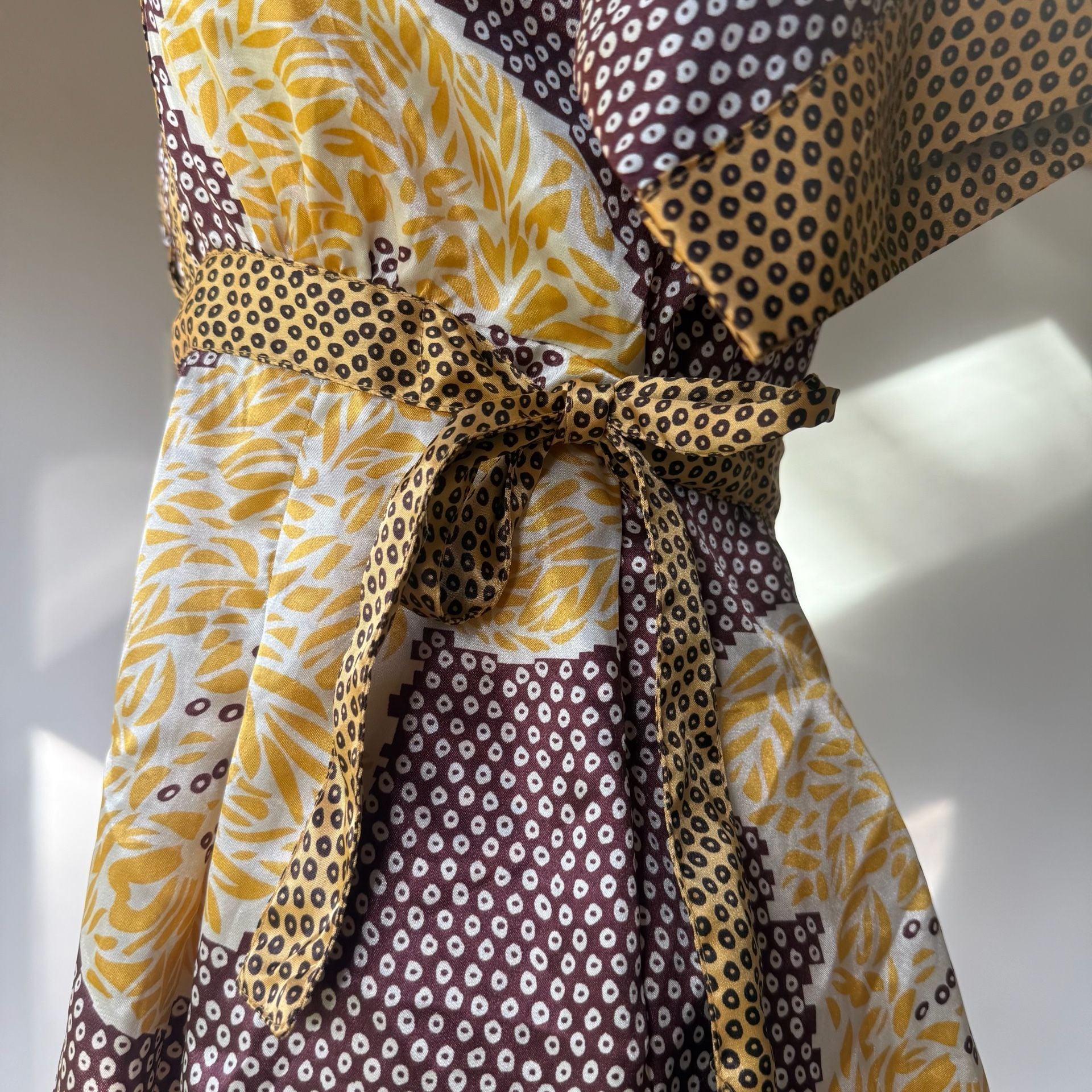 Y2K Wet Seal Tunic Top Brown Yellow Print 5