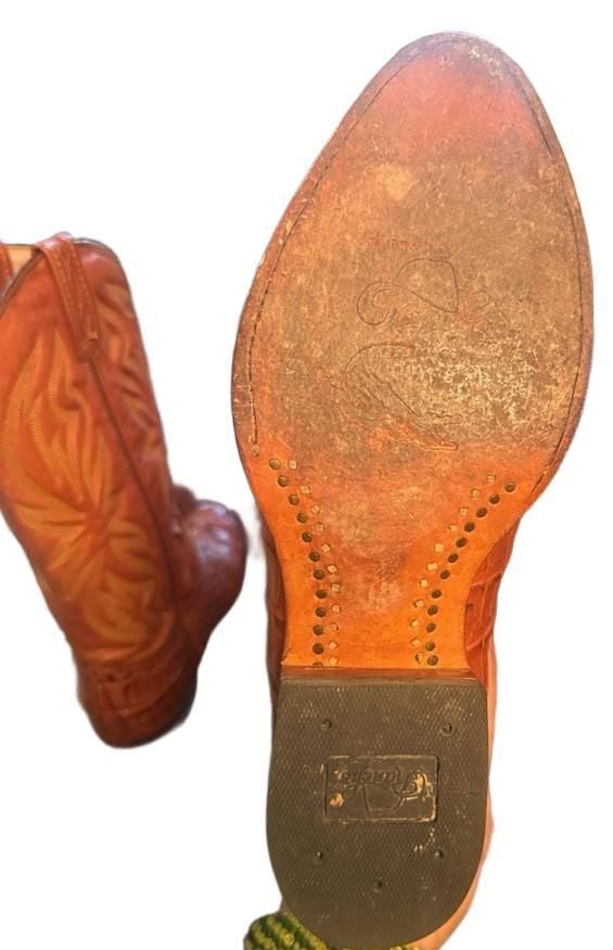 Rancho Cowboy Boots Orange Leather Caiman Print Western Snip Toe 7