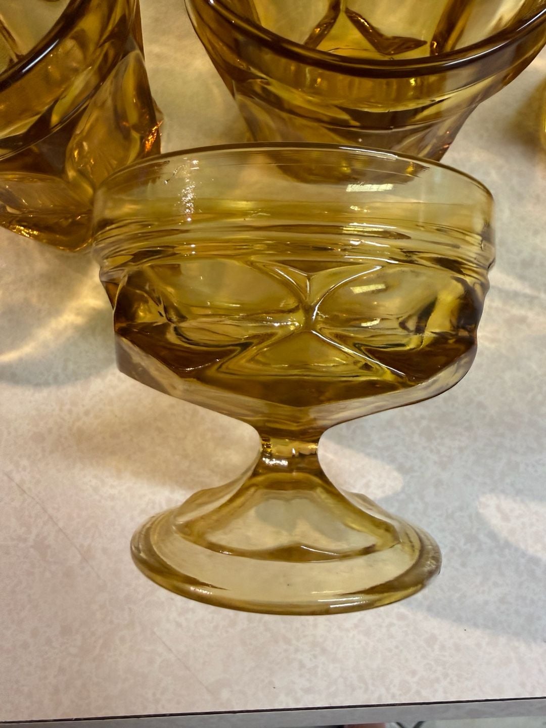 Anchor Hocking Amber King's Crown Goblets And Sherbet Set 2