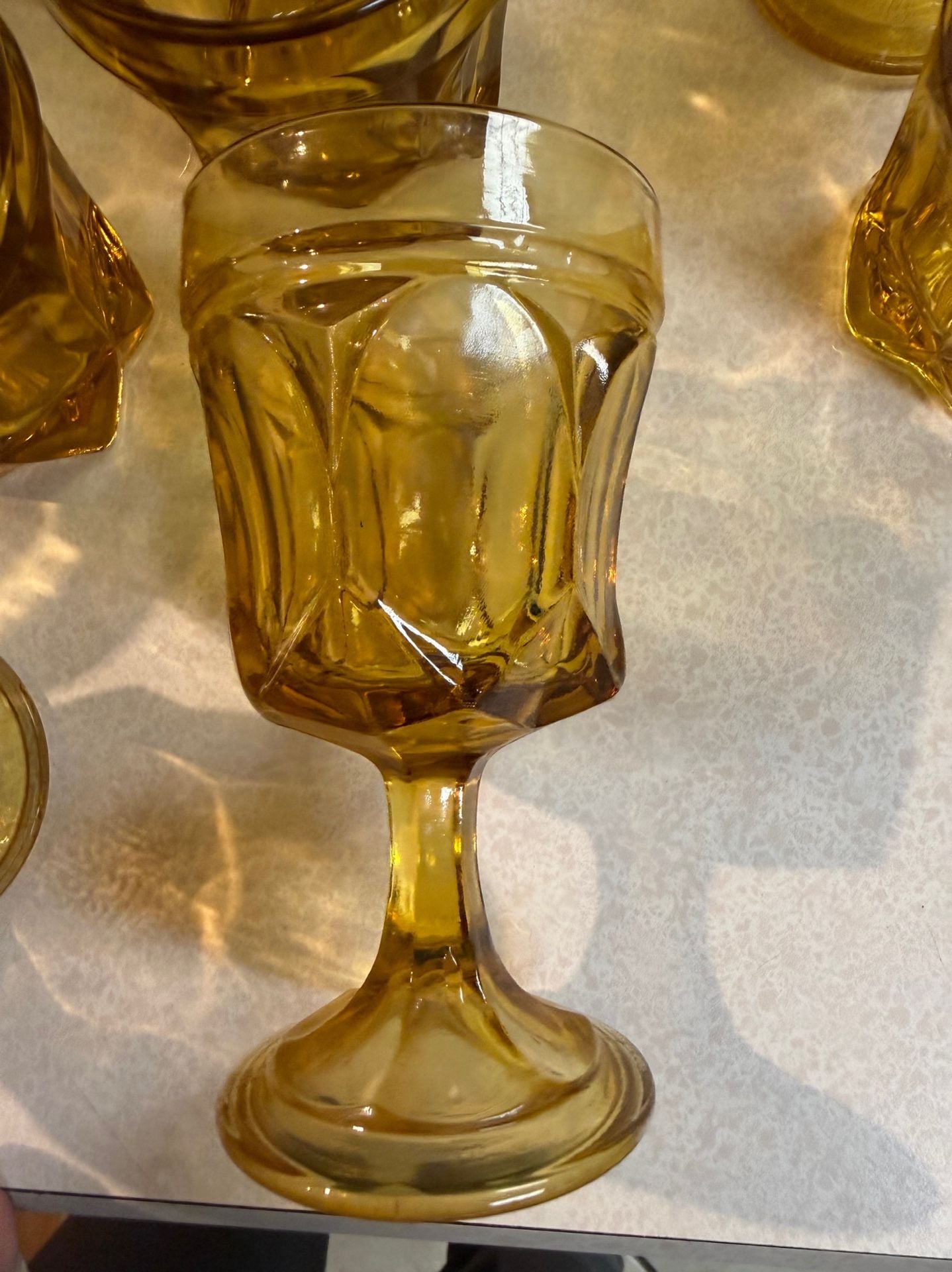 Anchor Hocking Amber King's Crown Goblets And Sherbet Set 6