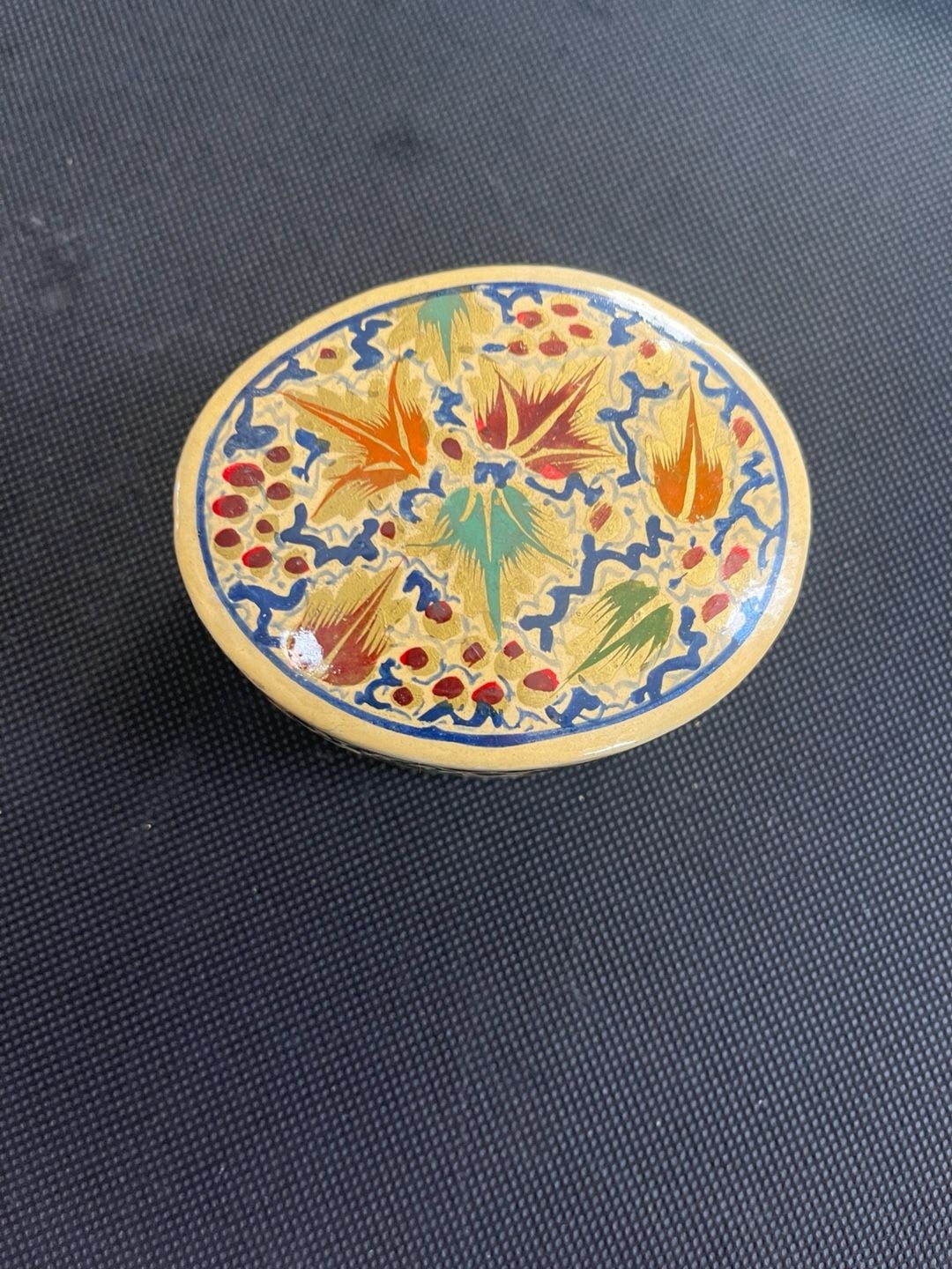 Hand Painted Papier Mache Trinket Box Floral Leaf Art Made In India 1