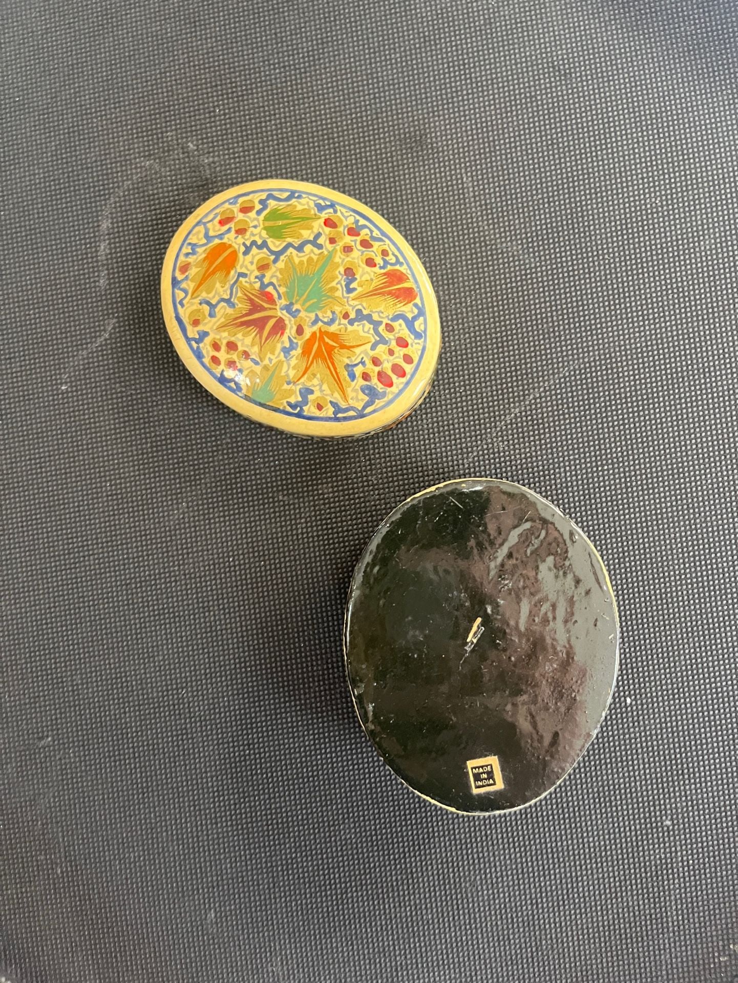 Hand Painted Papier Mache Trinket Box Floral Leaf Art Made In India 5