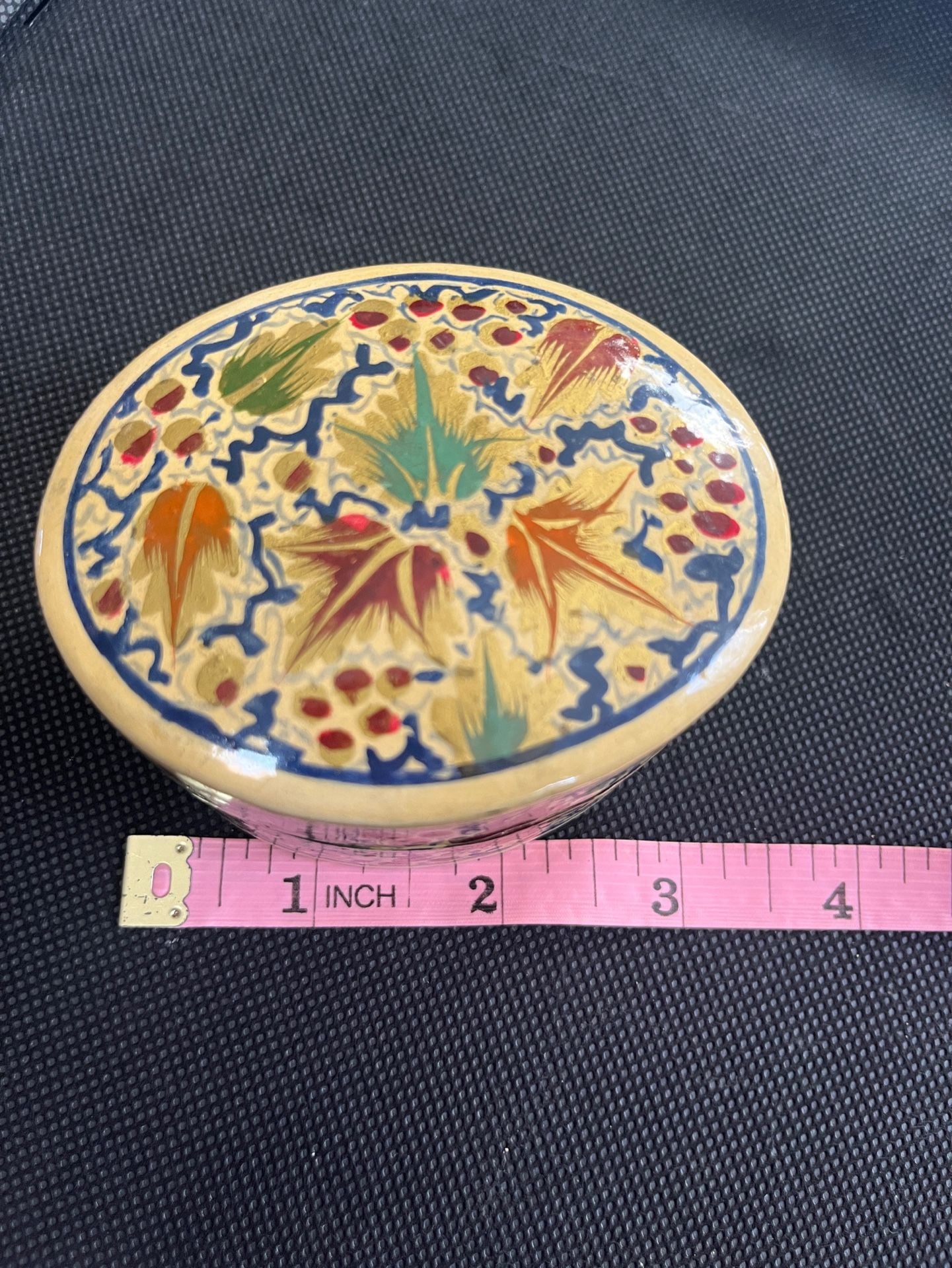 Hand Painted Papier Mache Trinket Box Floral Leaf Art Made In India 6