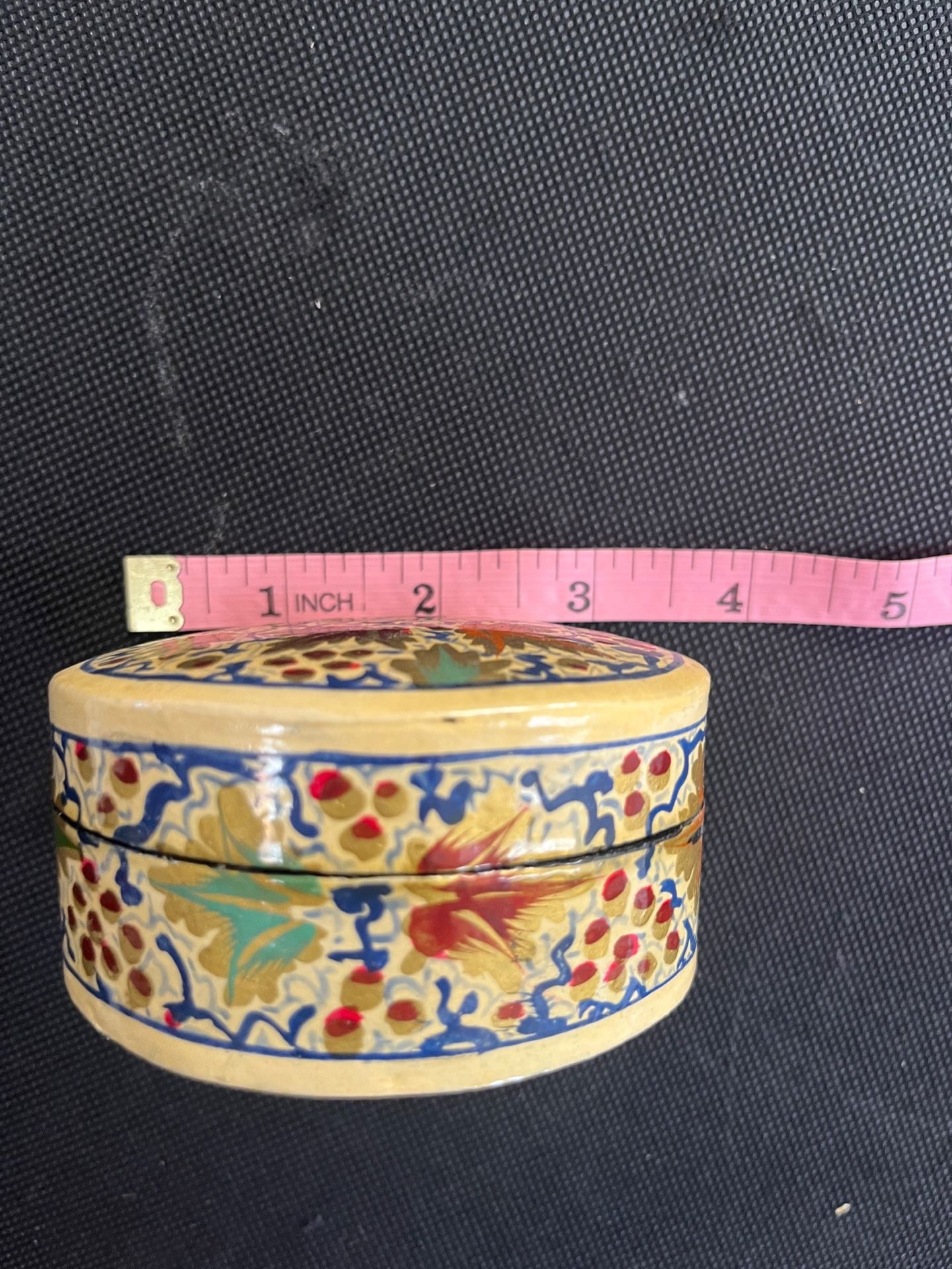 Hand Painted Papier Mache Trinket Box Floral Leaf Art Made In India 7