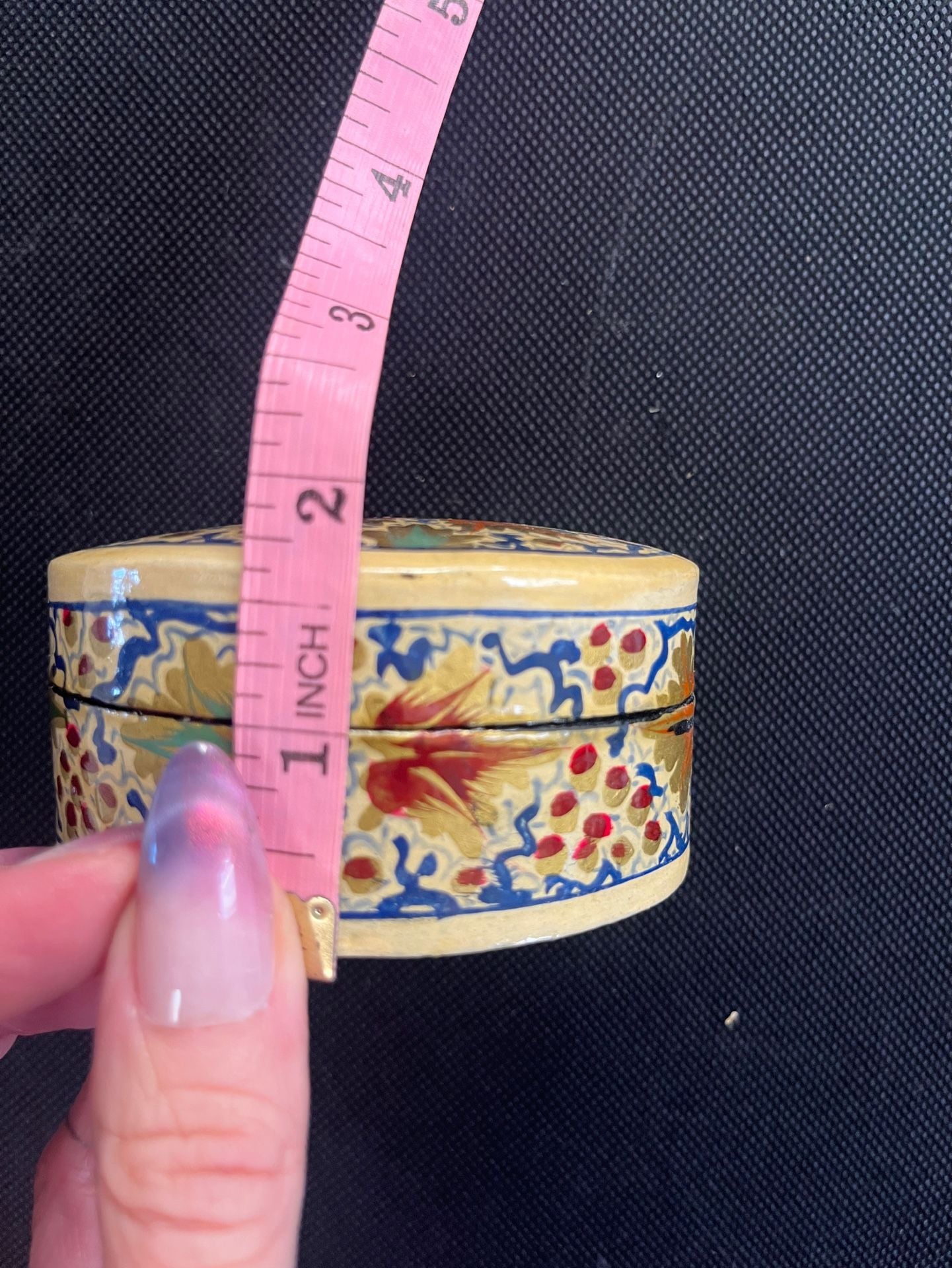 Hand Painted Papier Mache Trinket Box Floral Leaf Art Made In India 8