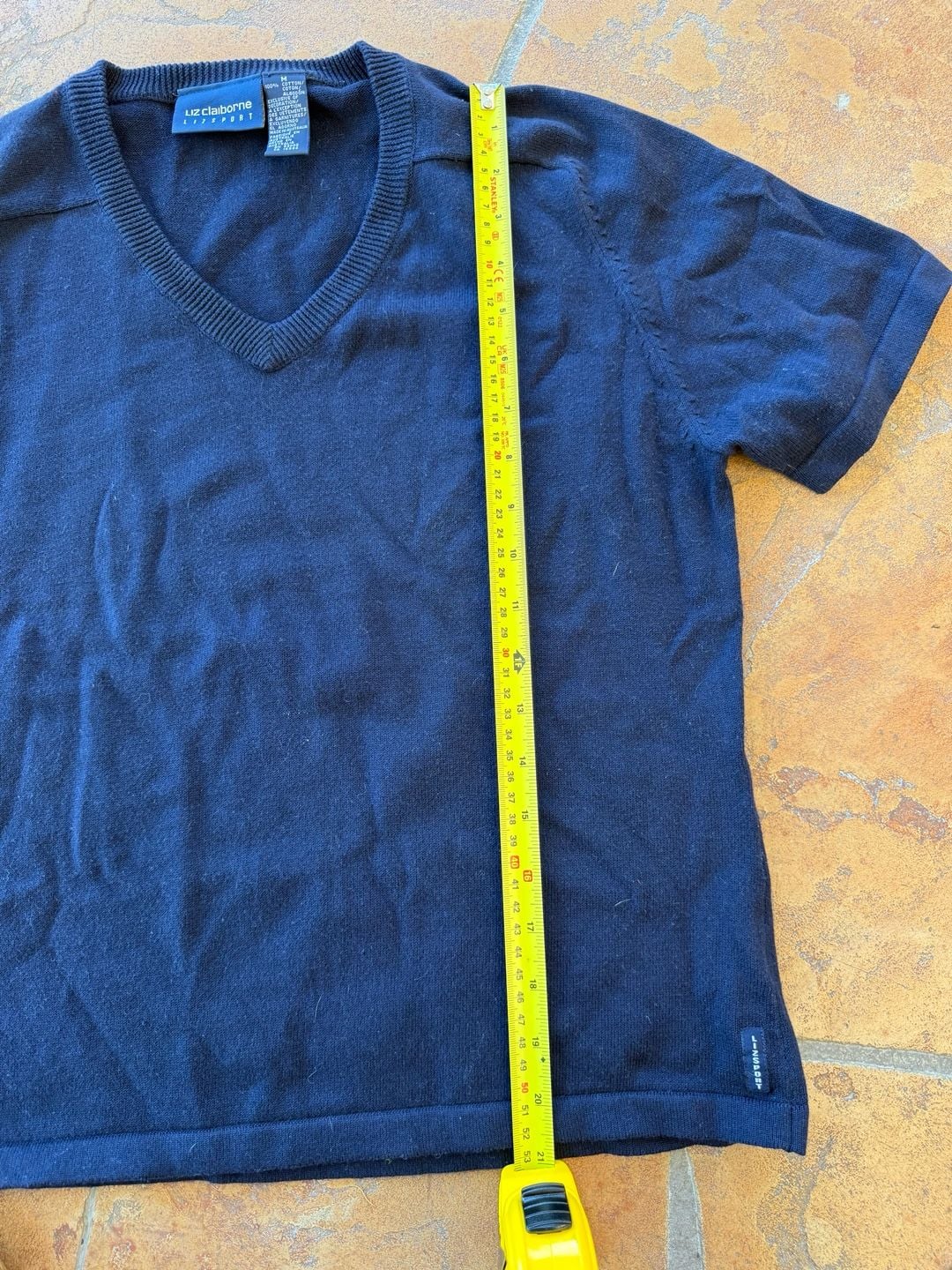 Liz Claiborne Sport V-Neck Short Sleeve Sweater Size M Blue 5