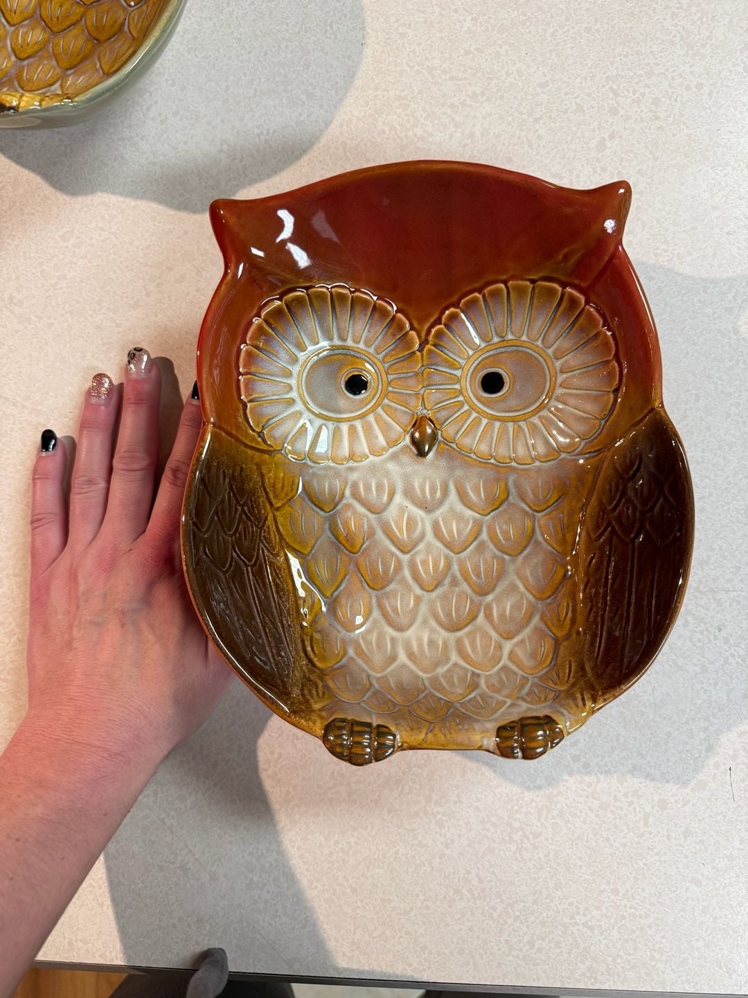 Ceramic Owl Trinket Dish Set of 2 3