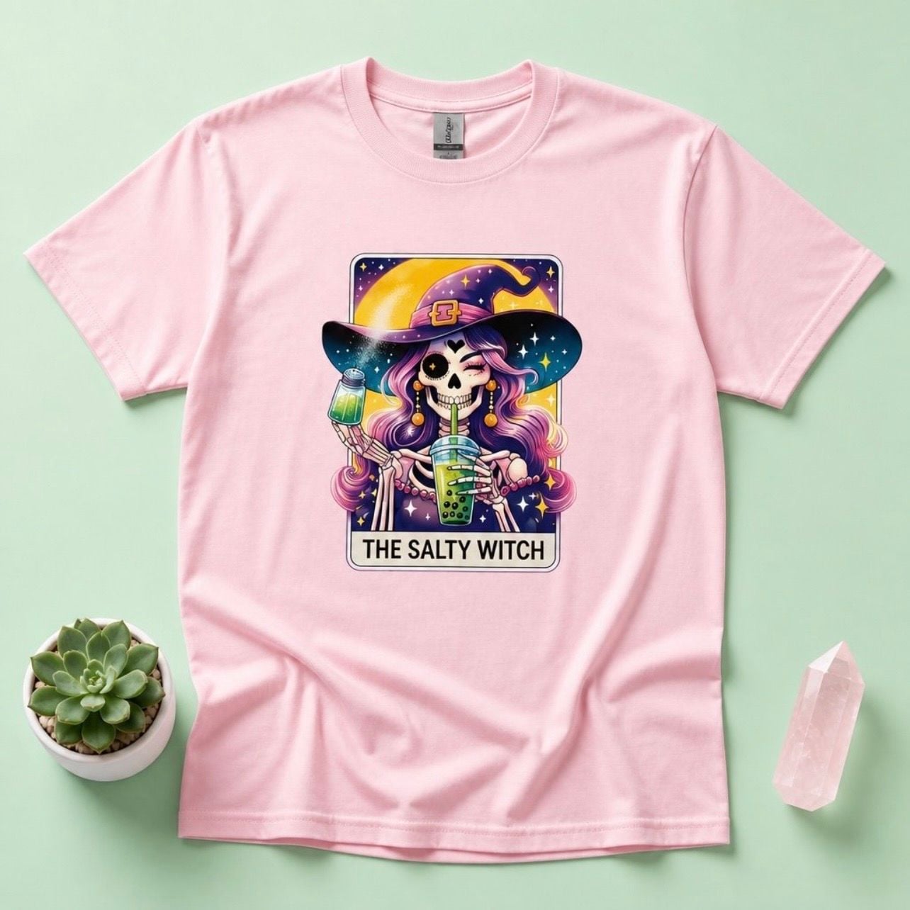 Gildan The Salty Witch Graphic T-Shirt XL Pink 3