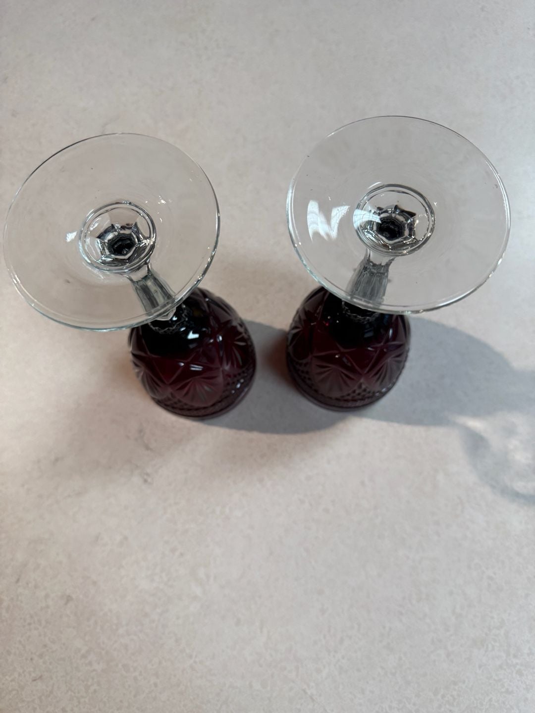 Vintage Ruby Red Cut Crystal Wine Glasses Set Of 2 3