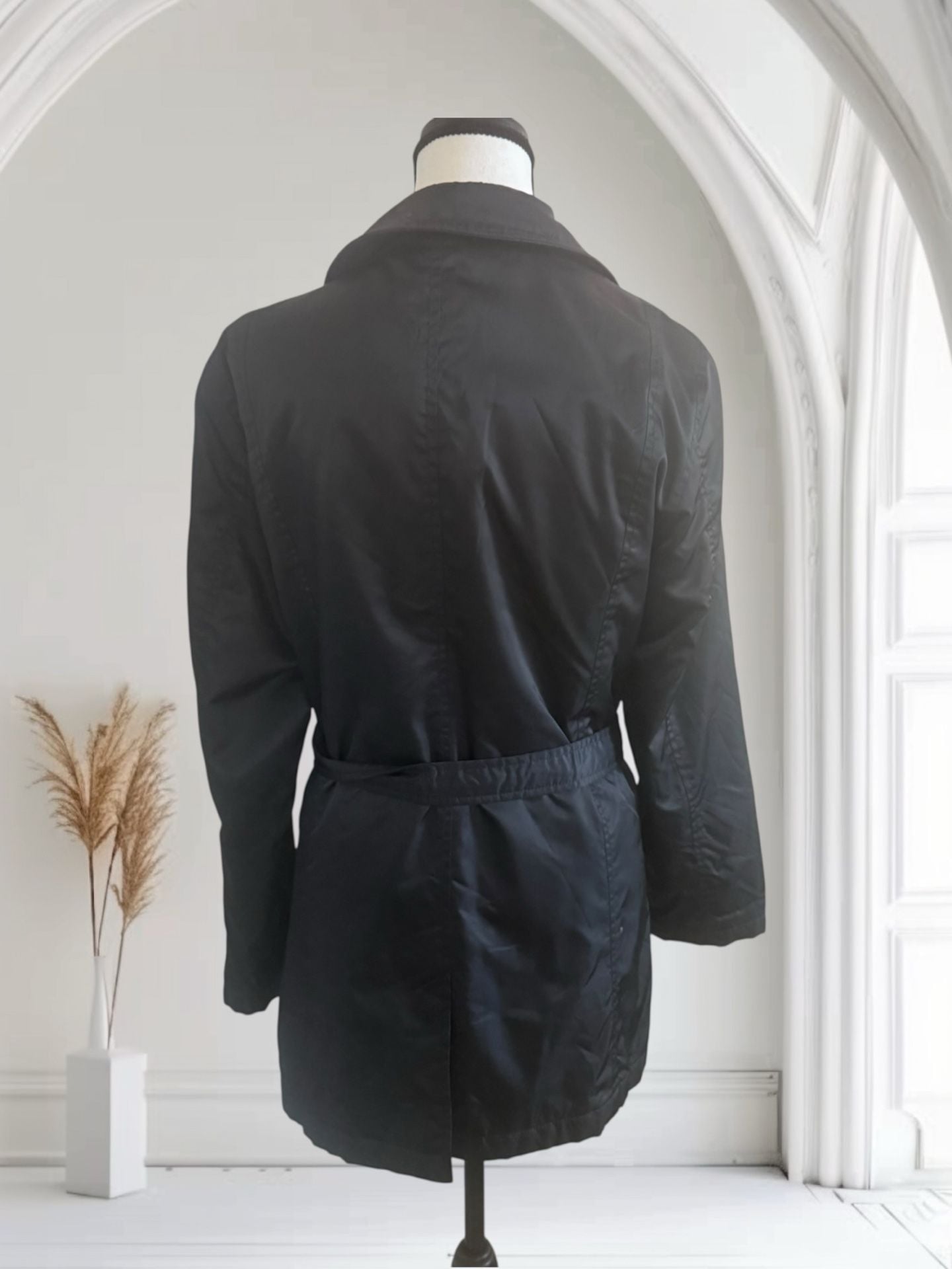 Faconnable Trench Coat Size S Black Double Breasted Jacket 3