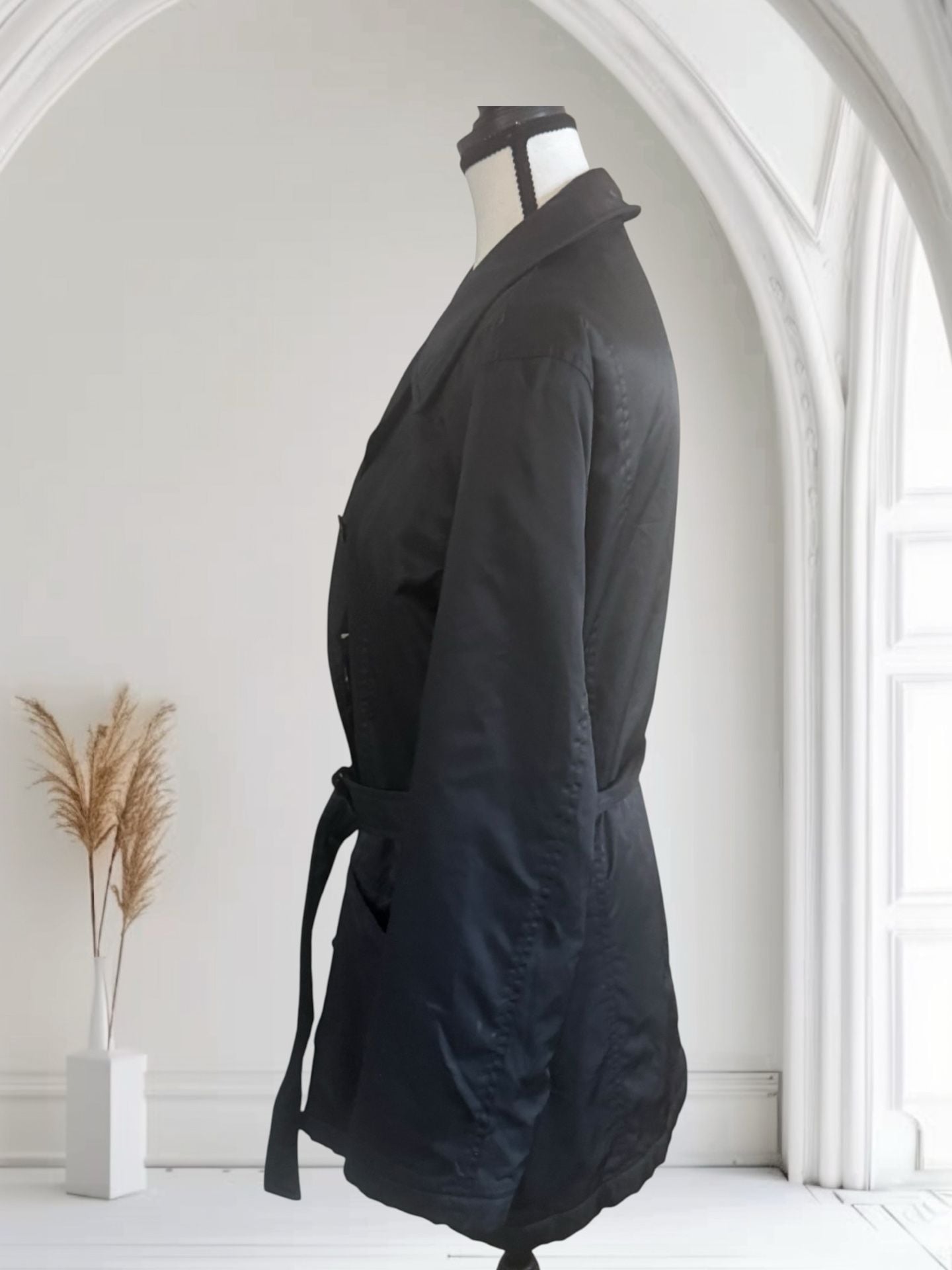 Faconnable Trench Coat Size S Black Double Breasted Jacket 4