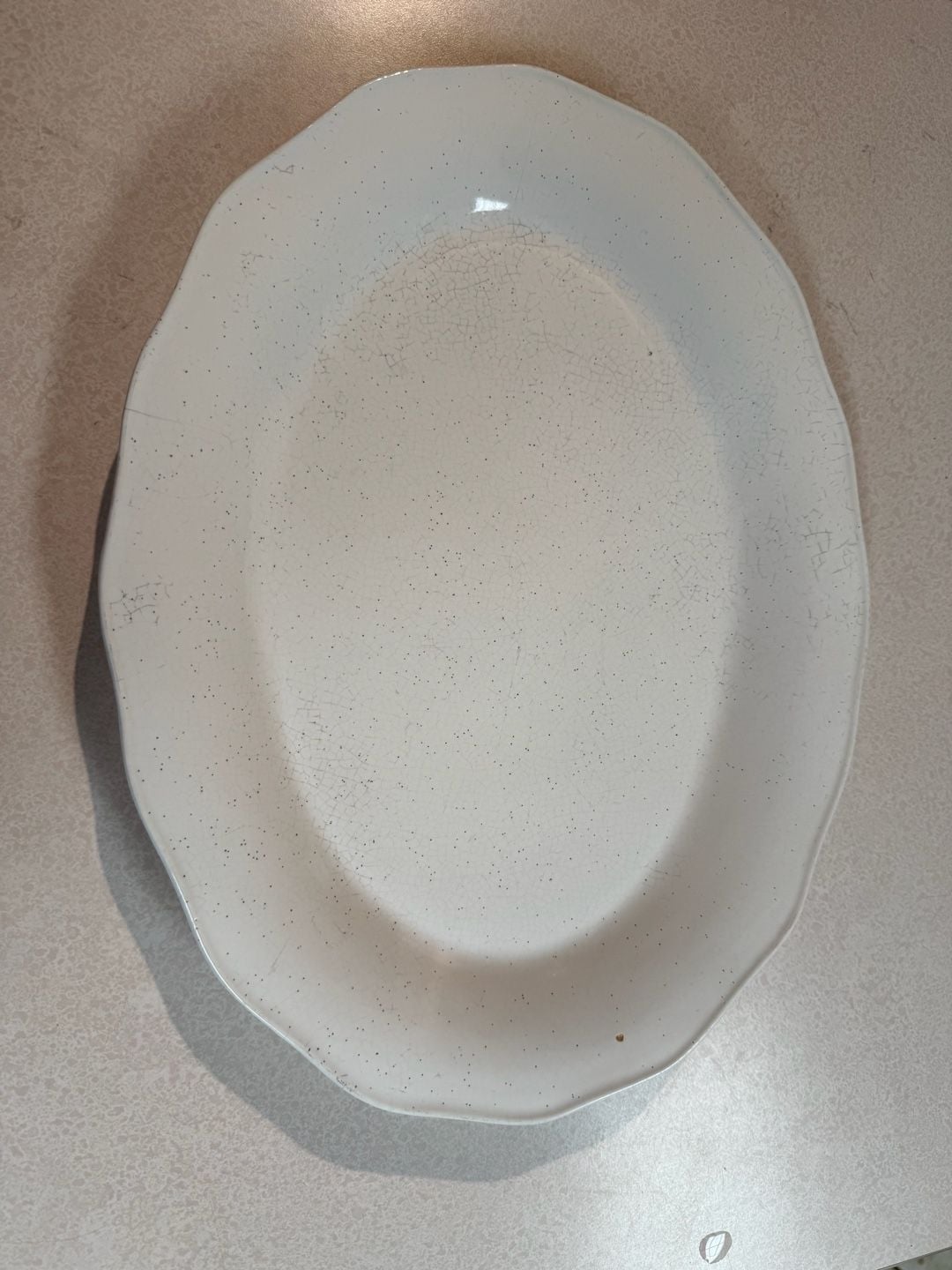 Vintage Ceramic Oval Serving Platter White Speckled 1