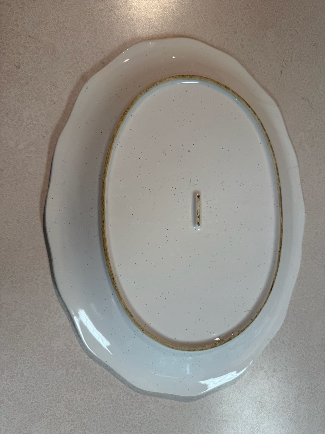 Vintage Ceramic Oval Serving Platter White Speckled 2