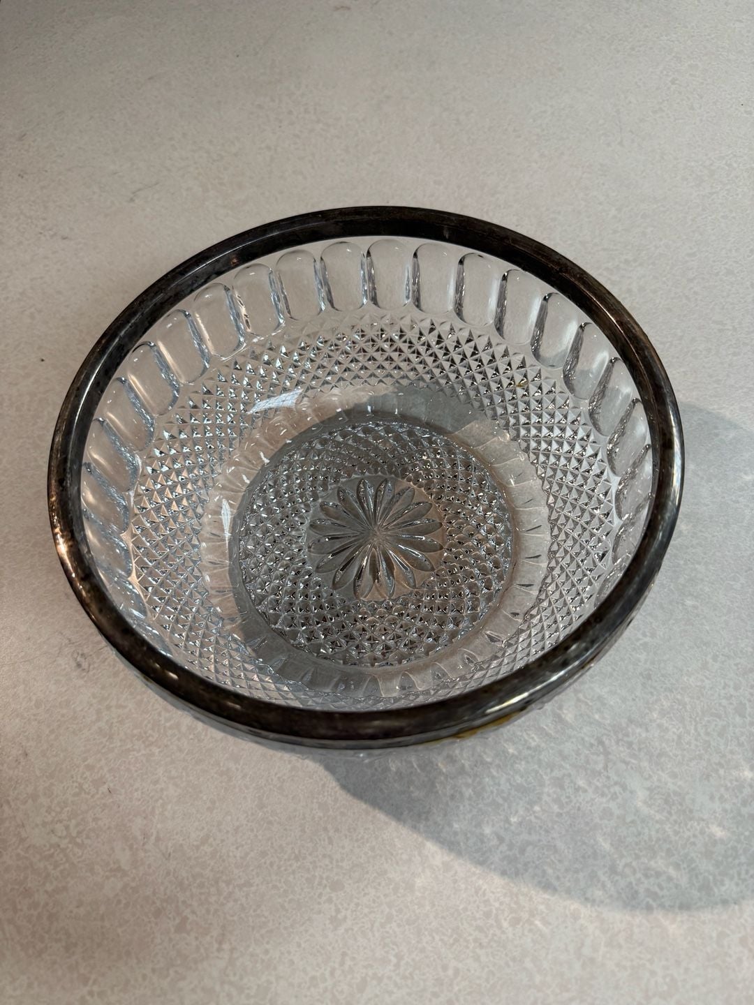 Vintage Cut Crystal Bowl With Sterling Silver Rim 1
