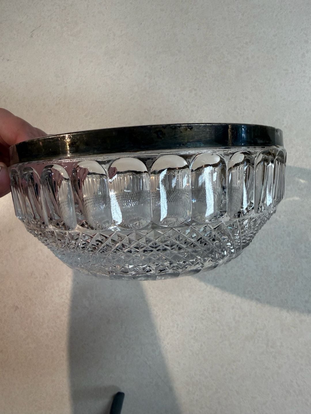 Vintage Cut Crystal Bowl With Sterling Silver Rim 3