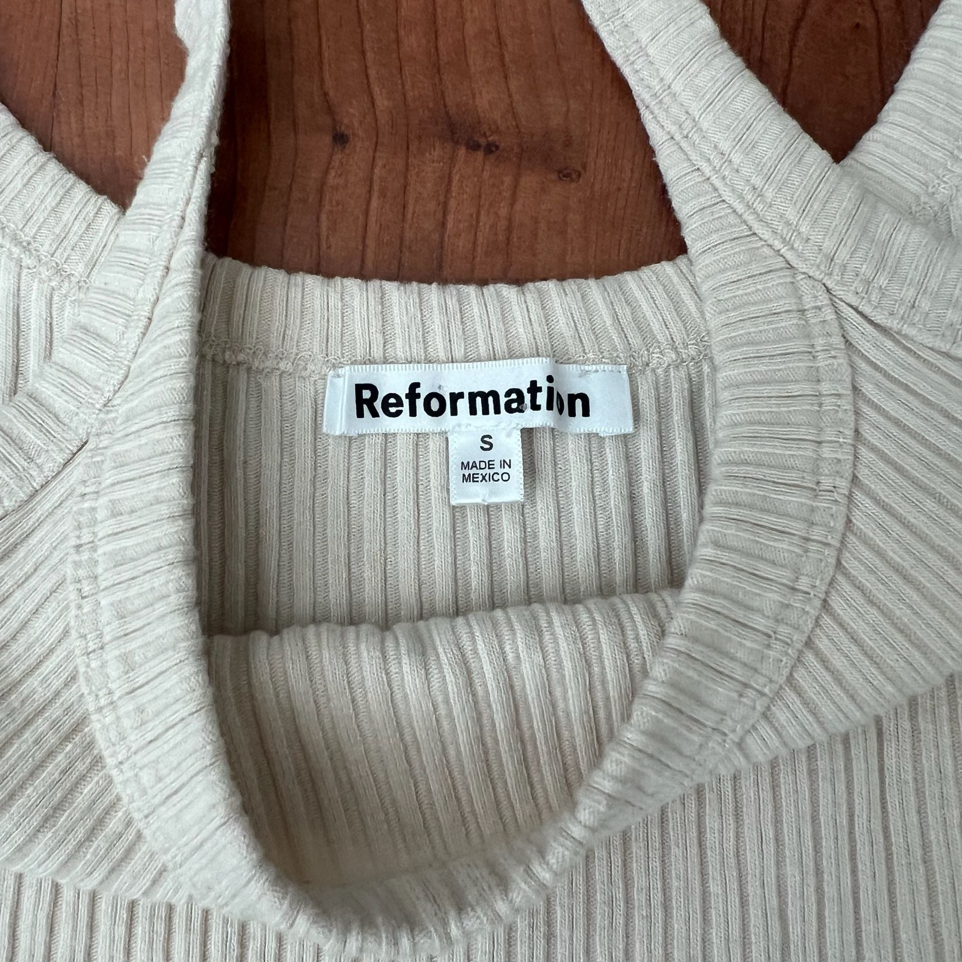 Reformation Ribbed Tank Top Size S Cream Tencel Cotton 3