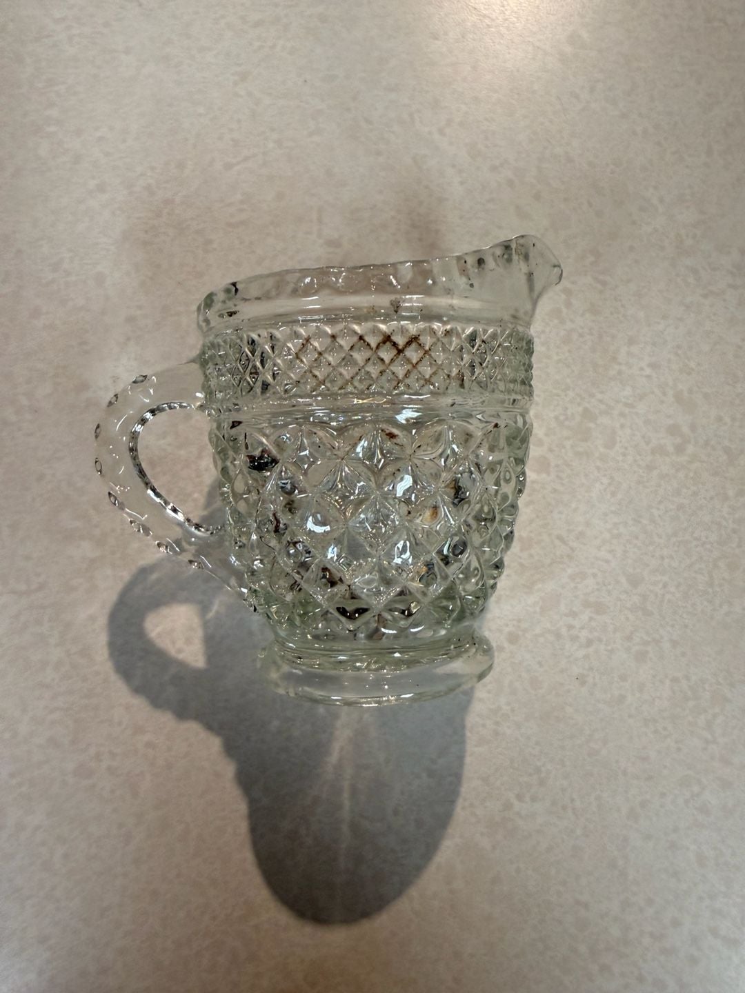 Vintage Clear Glass Diamond Pattern Creamer Pitcher 1