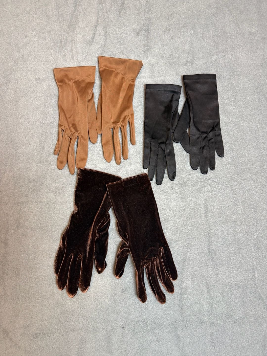 Vintage Glove Bundle Satin Velvet Lot of 3 Pairs 1
