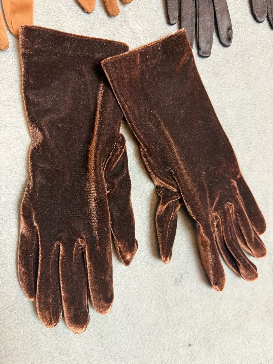 Vintage Glove Bundle Satin Velvet Lot of 3 Pairs 2