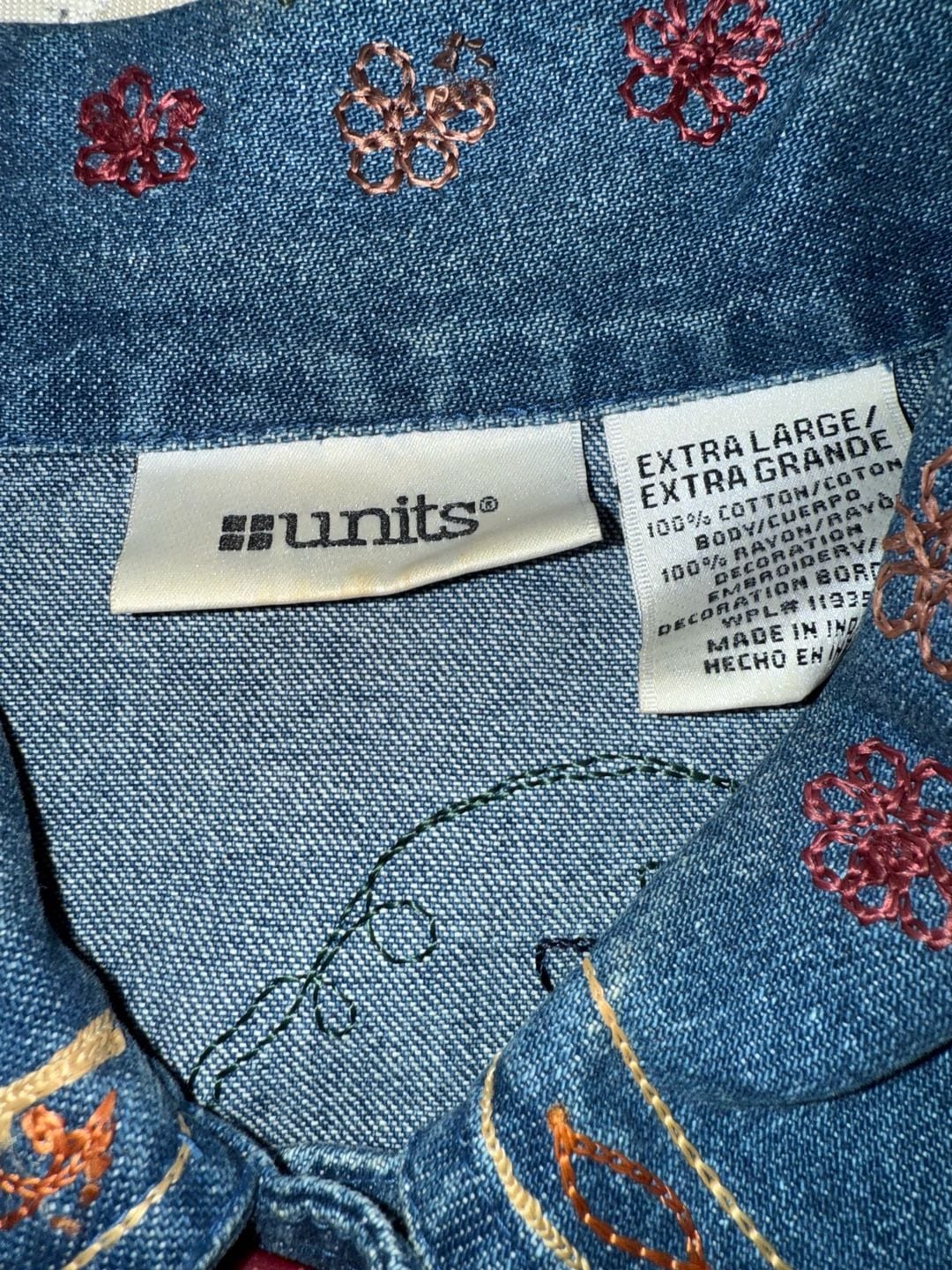 Vintage units Floral Embroidered Denim Jacket Extra Large 4