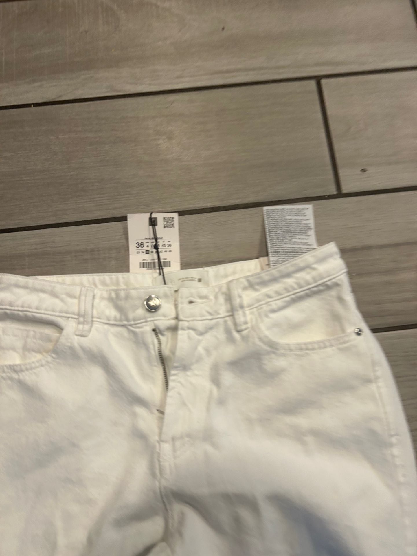 Zara 90'S Straight Jeans Size 4 26 White Denim 7