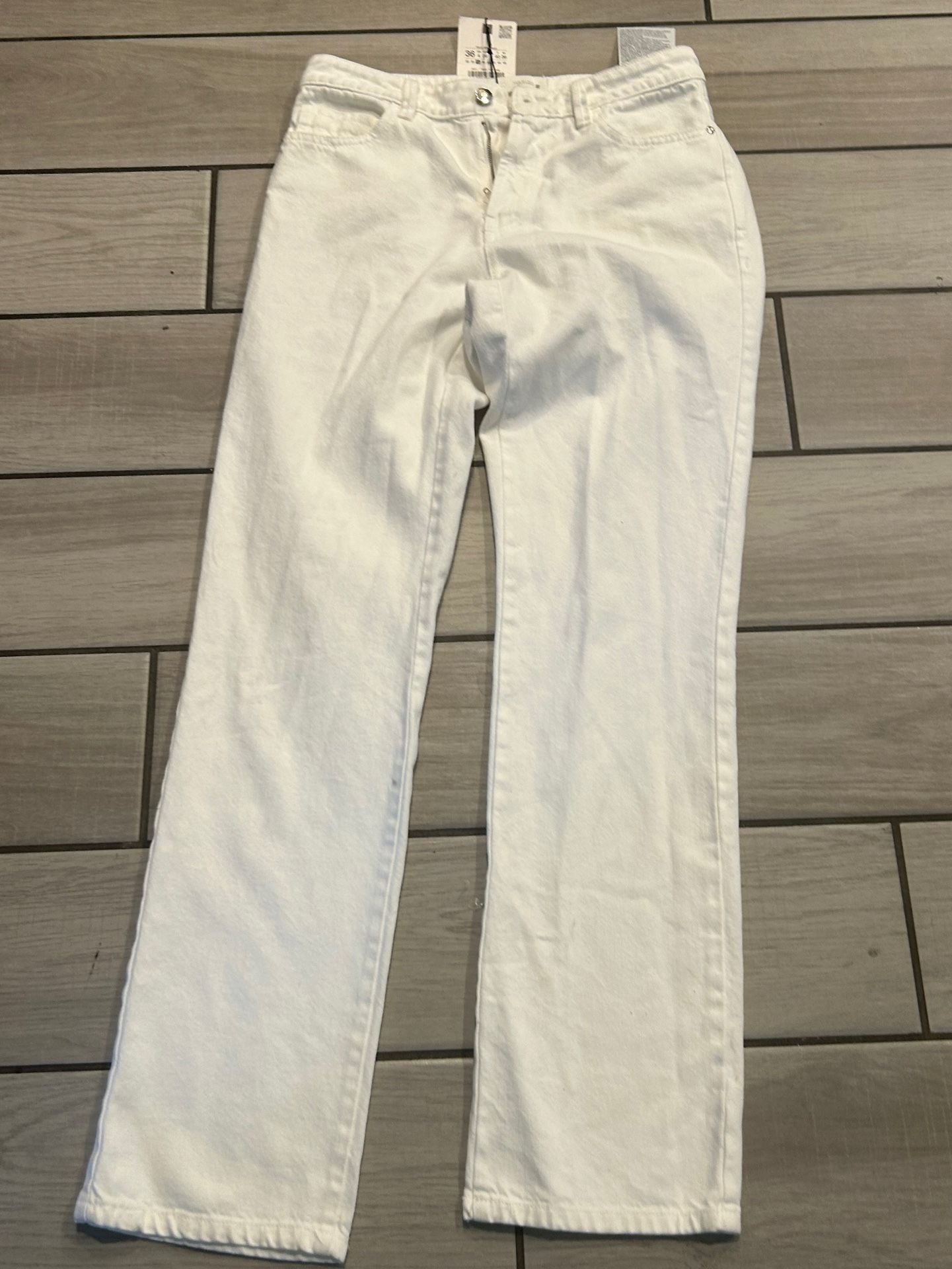 Zara 90'S Straight Jeans Size 4 26 White Denim 6