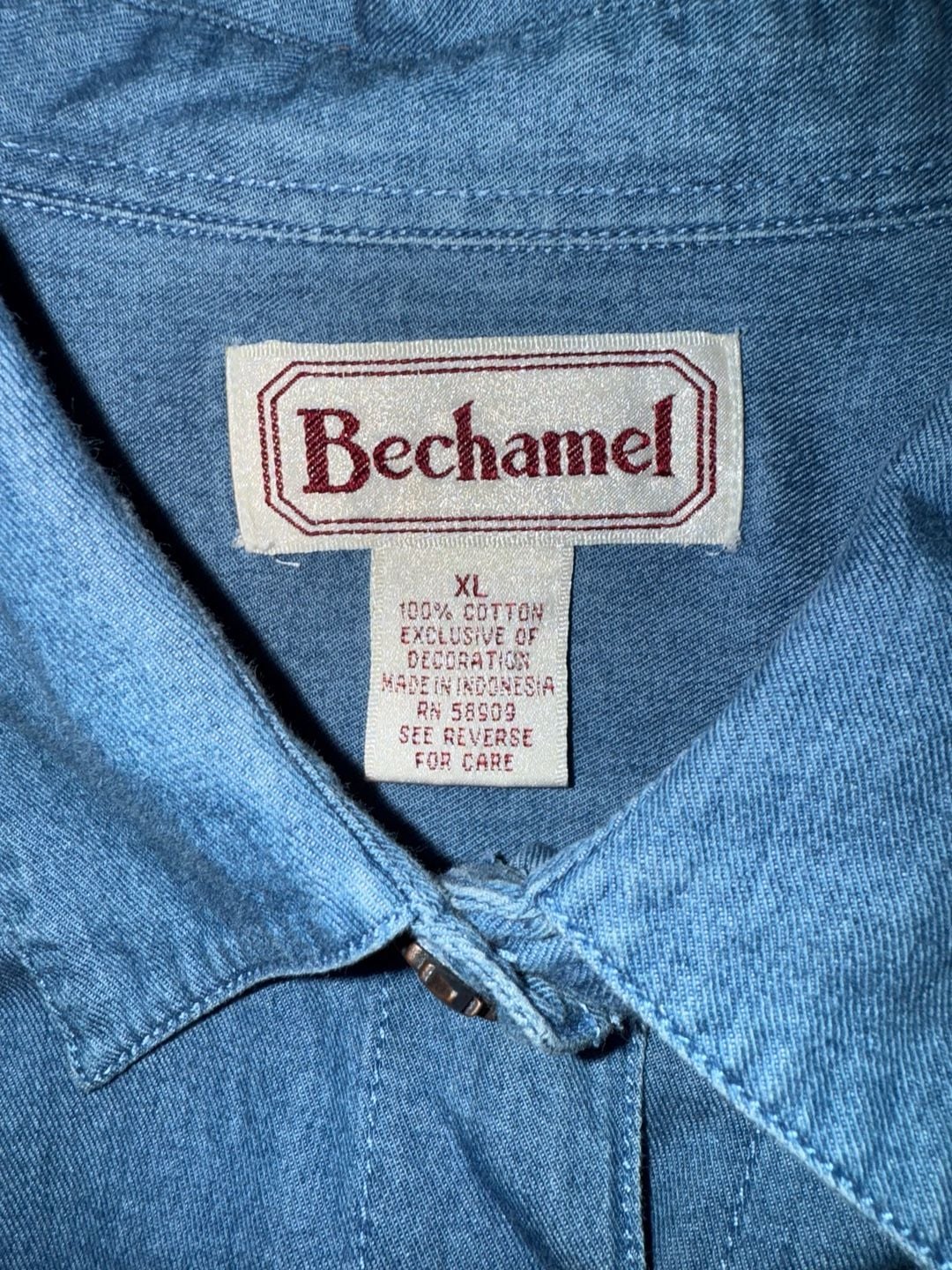 Vintage Bechamel Denim Button Down Shirt XL Embroidered Autumn Leaves 4