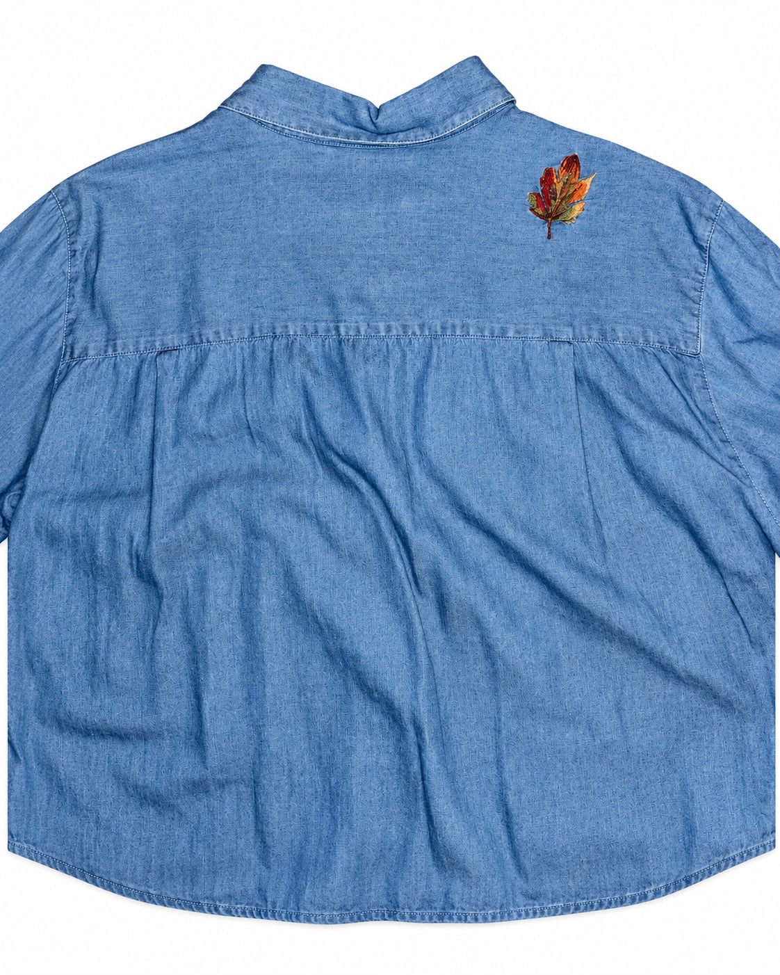 Vintage Bechamel Denim Button Down Shirt XL Embroidered Autumn Leaves 3