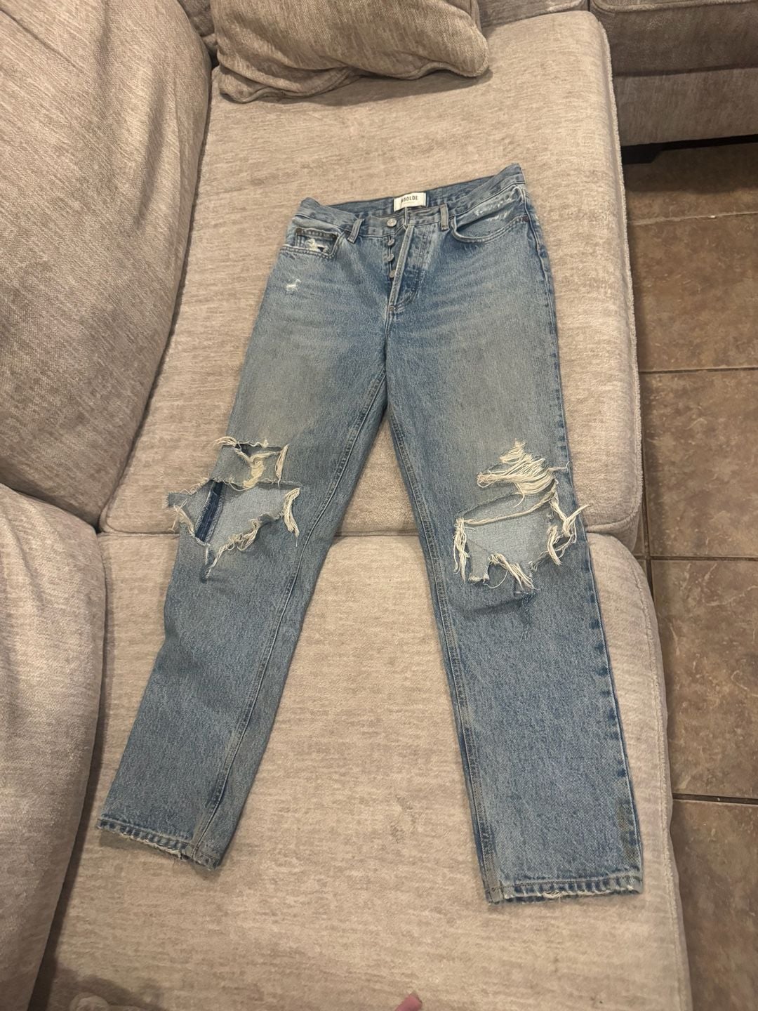 Agolde Distressed Straight Leg Jeans Size 28x29 Blue Denim 2