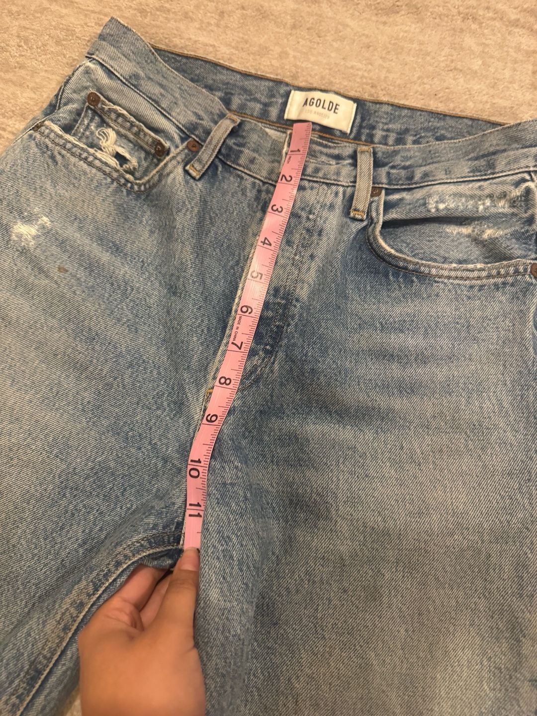 Agolde Distressed Straight Leg Jeans Size 28x29 Blue Denim 6