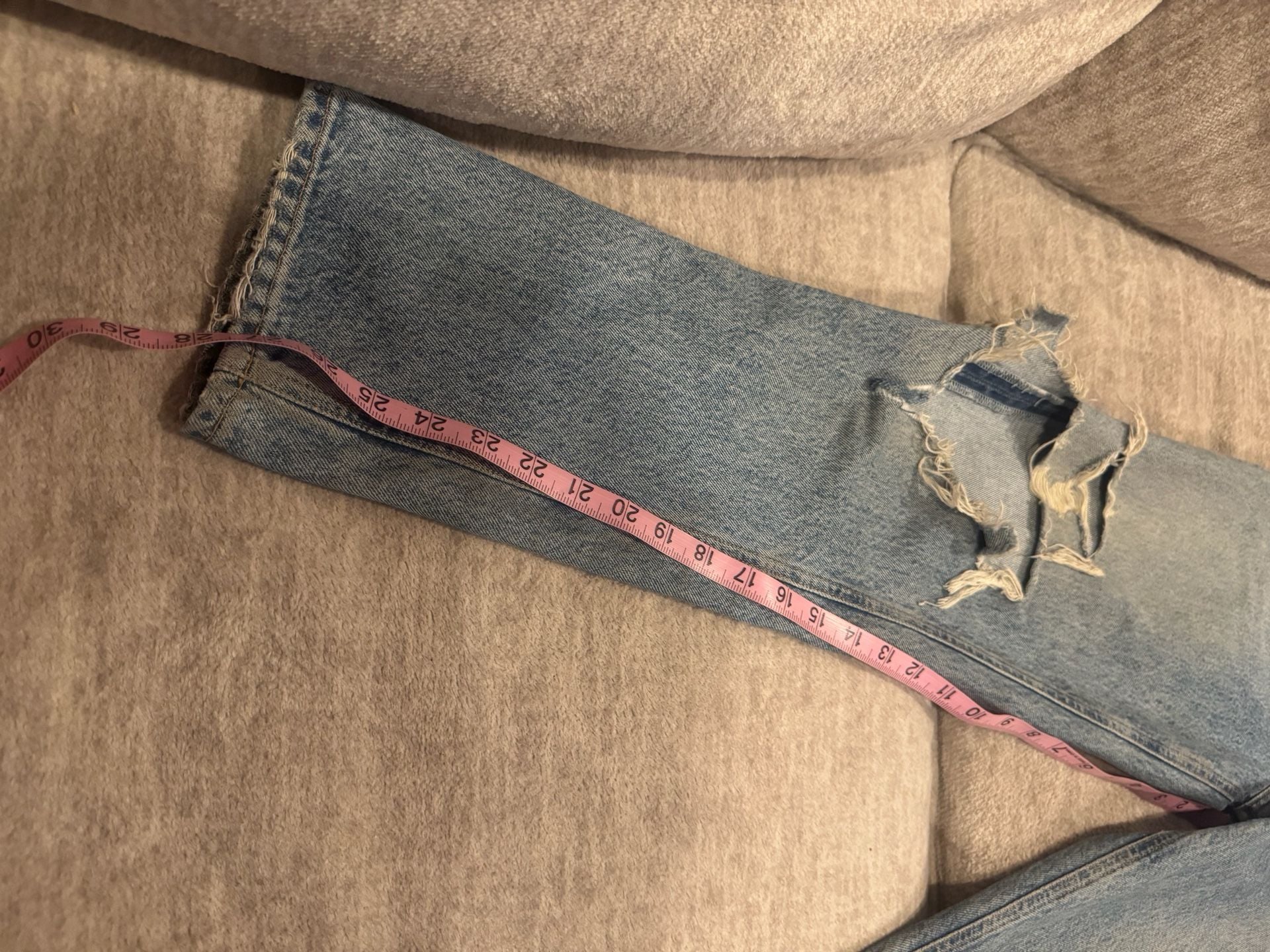 Agolde Distressed Straight Leg Jeans Size 28x29 Blue Denim 7