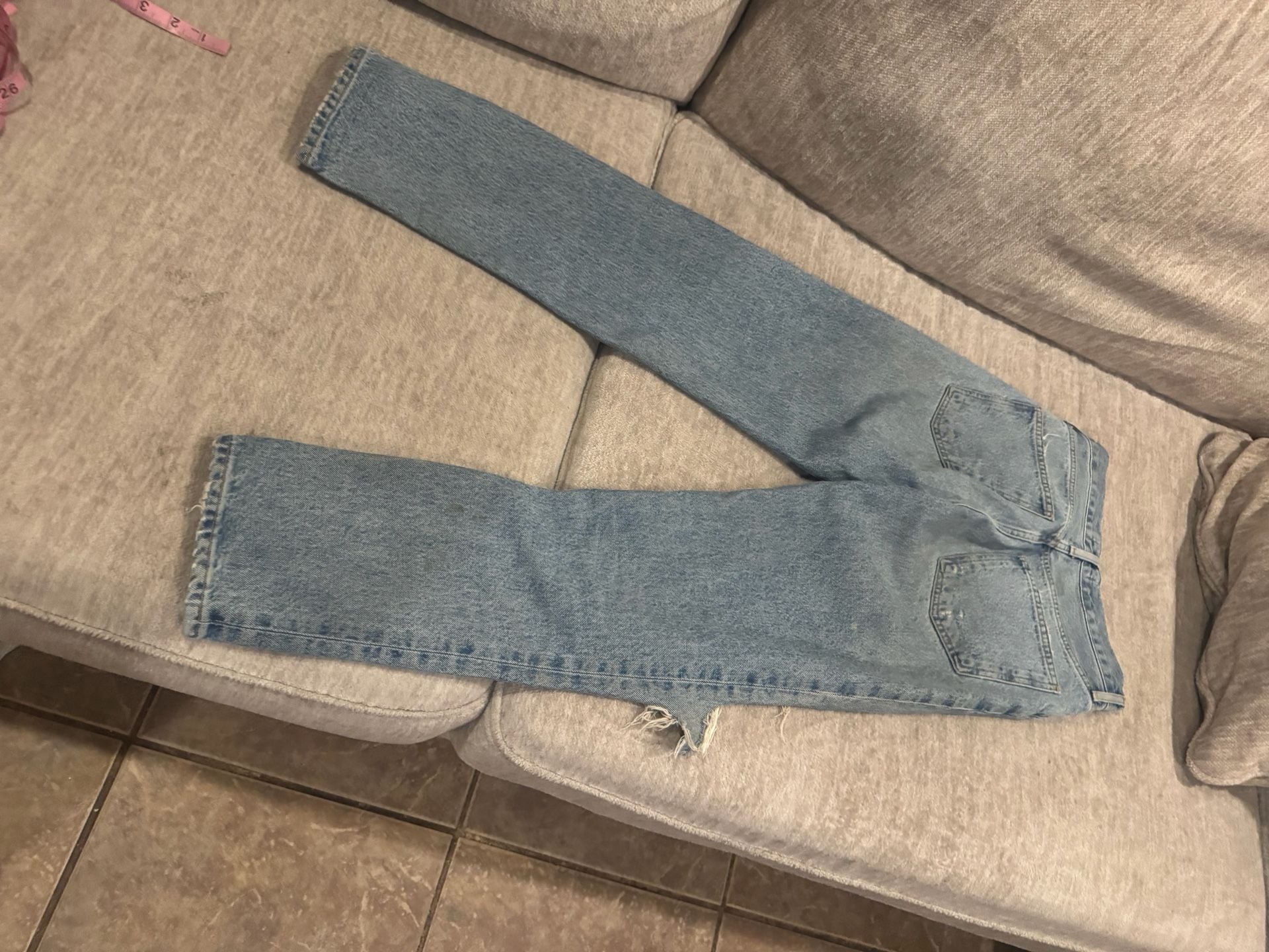 Agolde Distressed Straight Leg Jeans Size 28x29 Blue Denim 8
