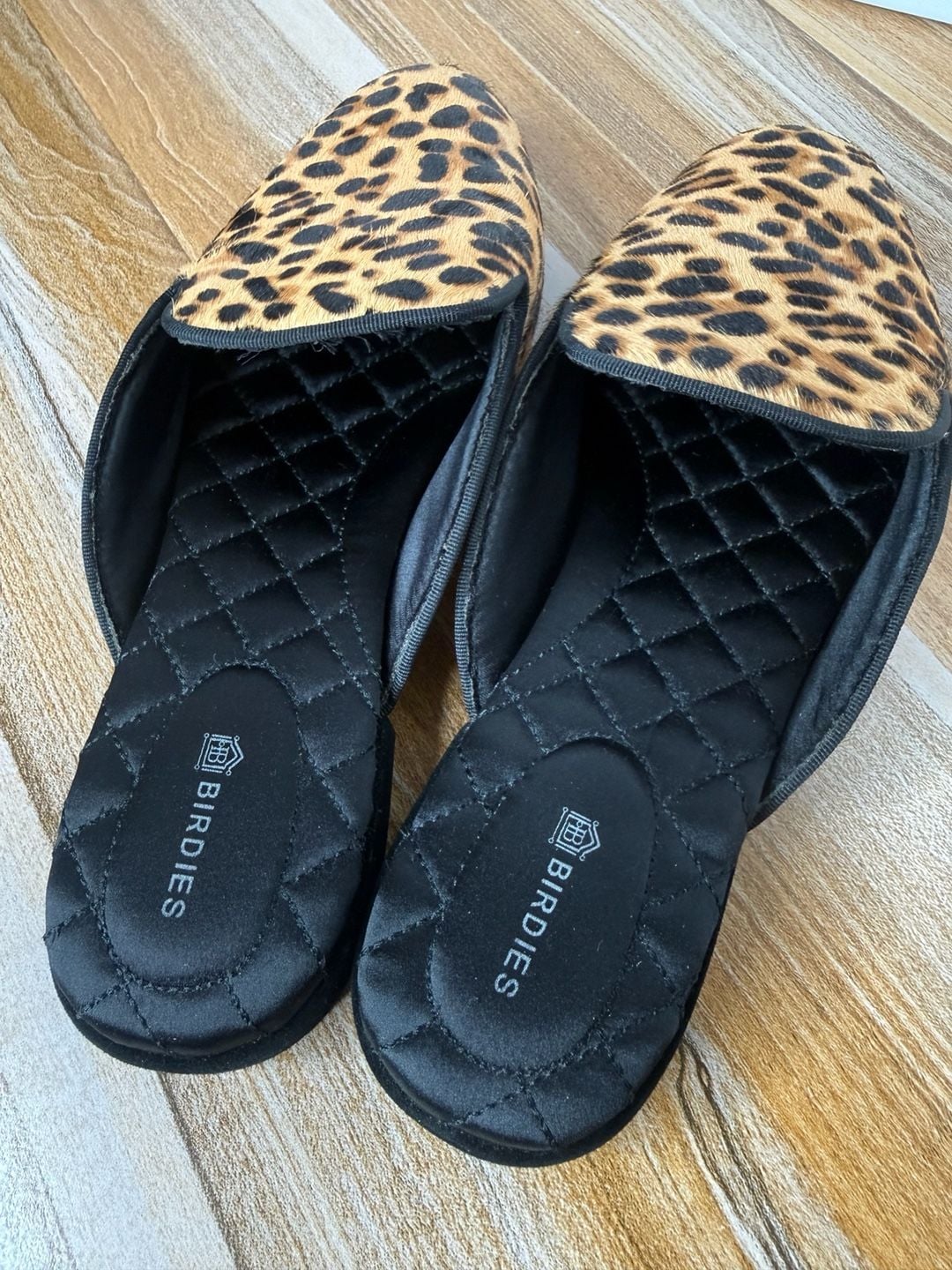 Birdies Slippers Leopard Print Calf Hair Mule Shoes 7