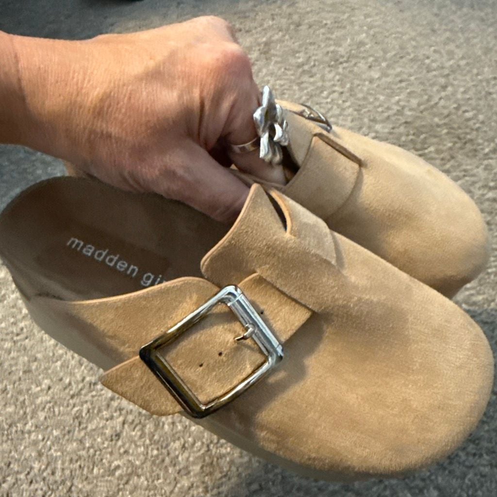 Madden Girl Platform Clog Sandal Tan Suede Buckle Slip On Shoes 6 2
