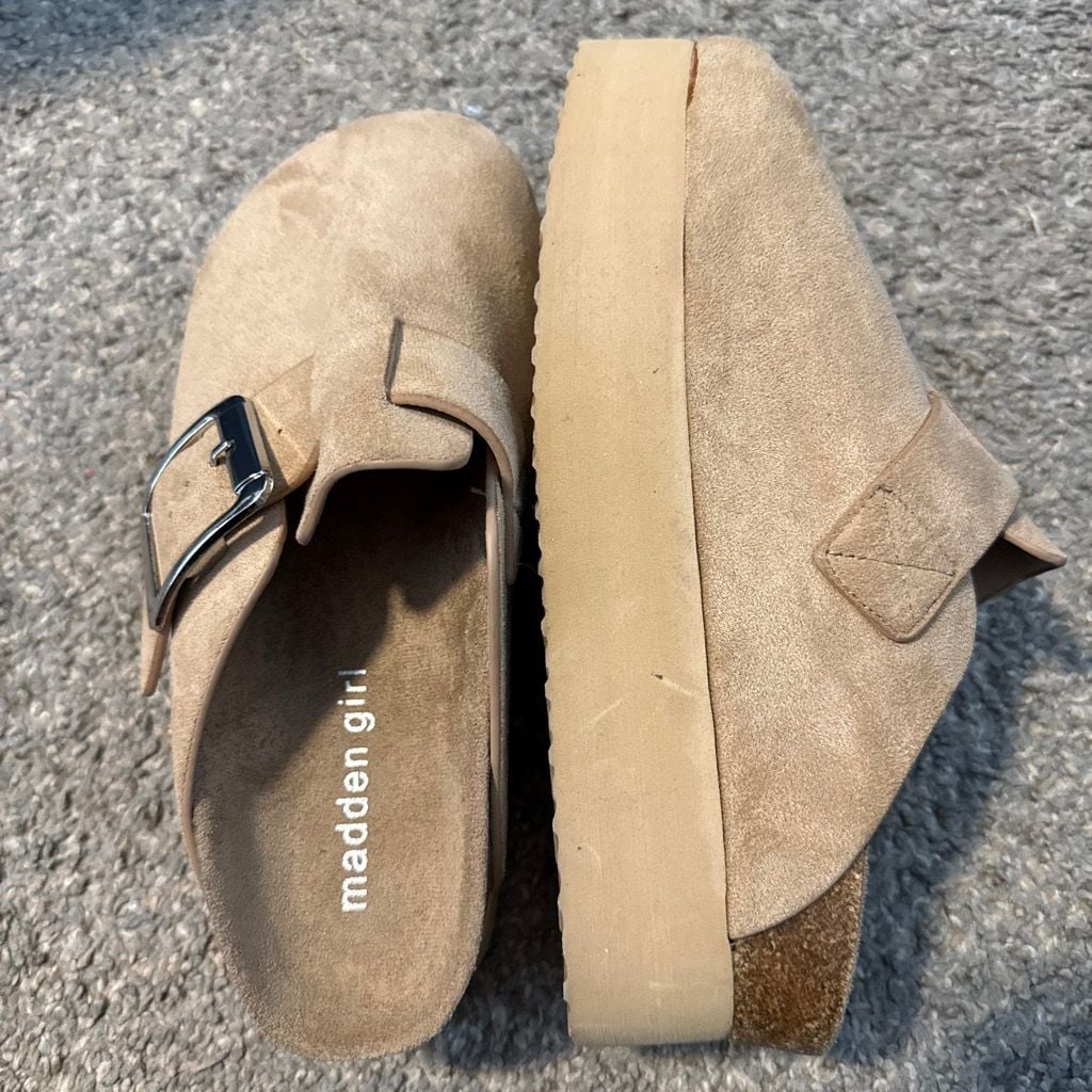 Madden Girl Platform Clog Sandal Tan Suede Buckle Slip On Shoes 6 3