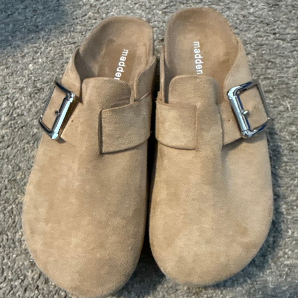 Madden Girl Platform Clog Sandal Tan Suede Buckle Slip On Shoes 6 5