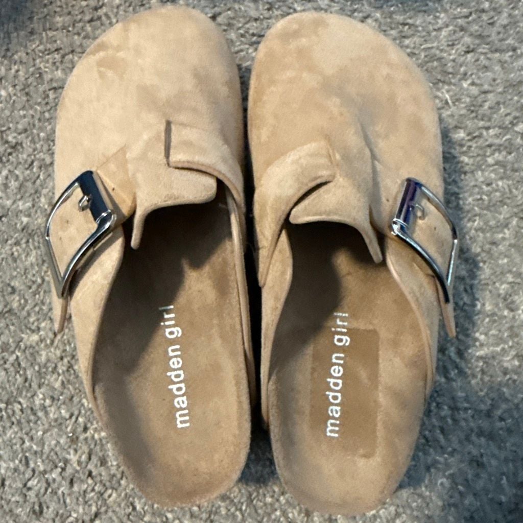 Madden Girl Platform Clog Sandal Tan Suede Buckle Slip On Shoes 6 7