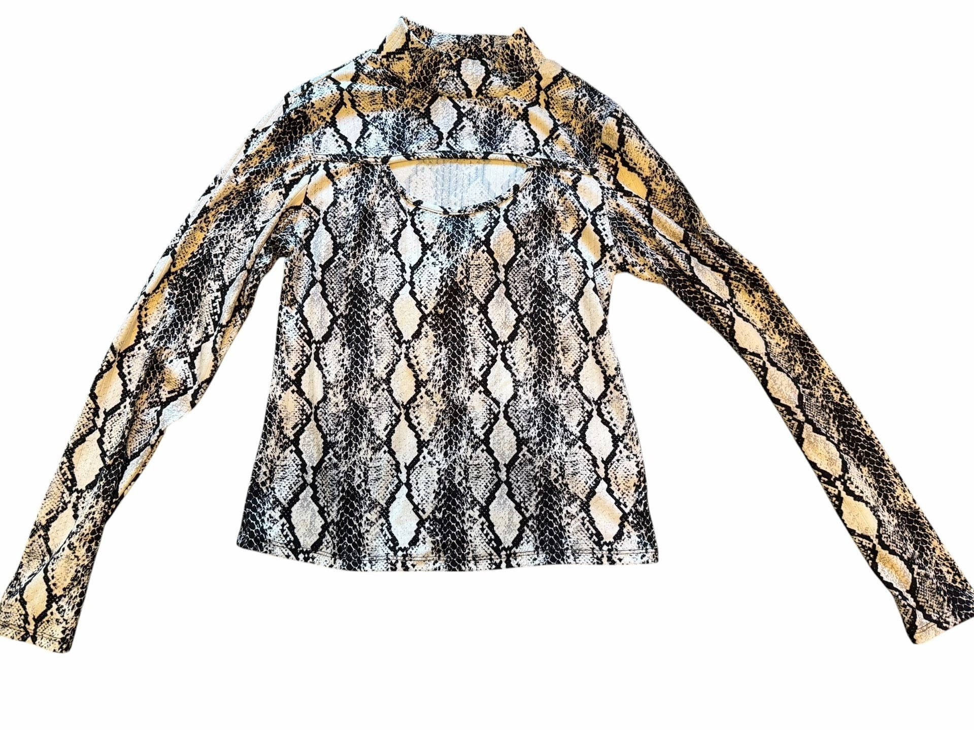 eye candy Long Sleeve Top Size M Black White Snakeskin Print Mock Neck 2