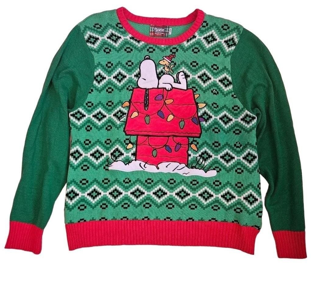 Peanuts Snoopy Light Up Song Ugly Christmas Sweater Spencers Unisex Adult XL 2