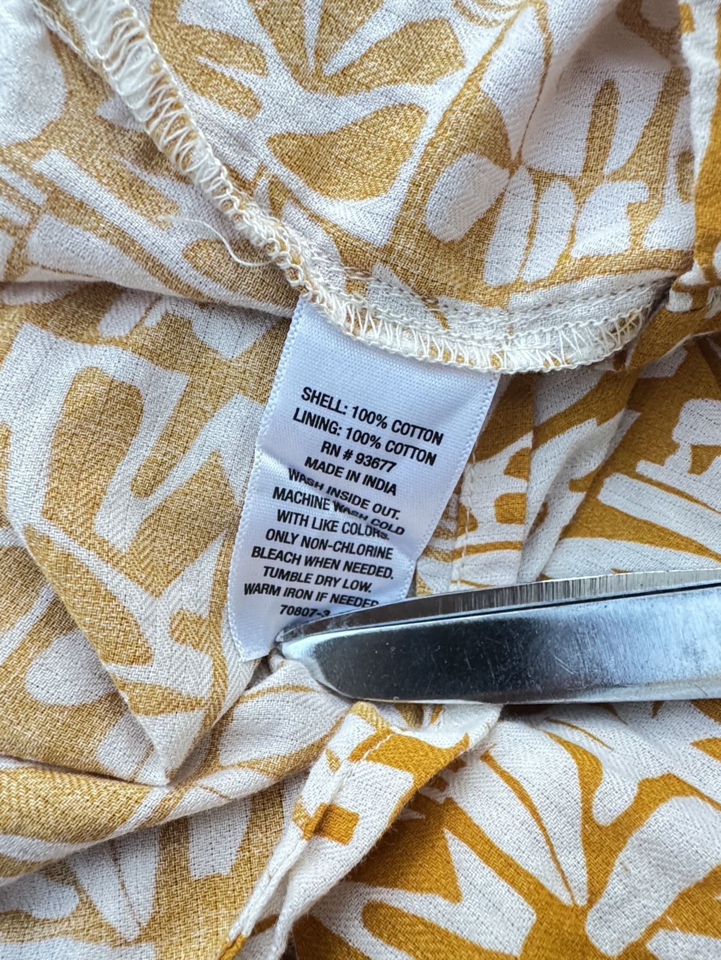 A.n.a Blouse Size XL Yellow White Printed Cotton Puff Sleeve Top 7