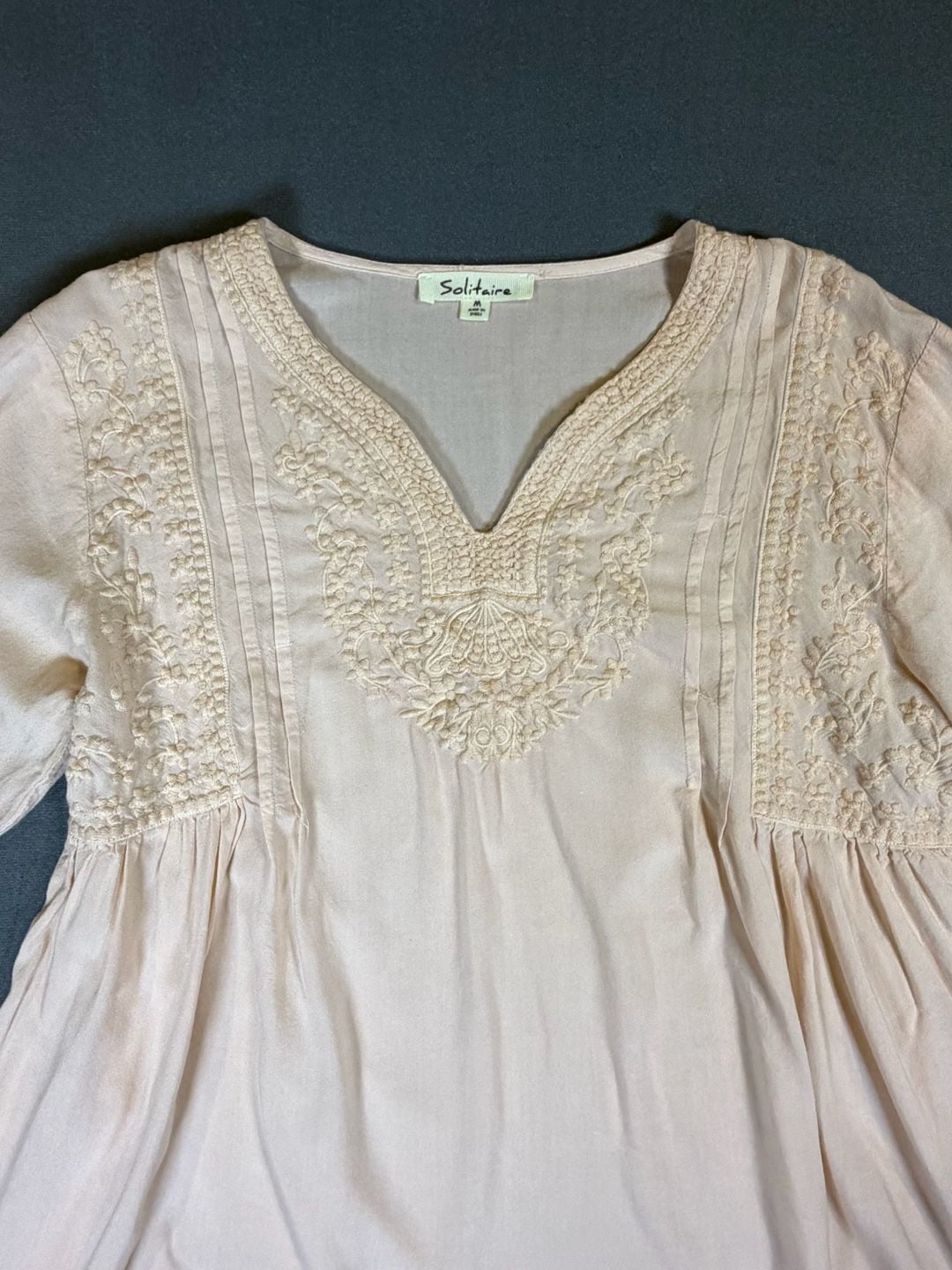 Solitaire Blush Pink Embroidered Boho Peasant Blouse Medium 4