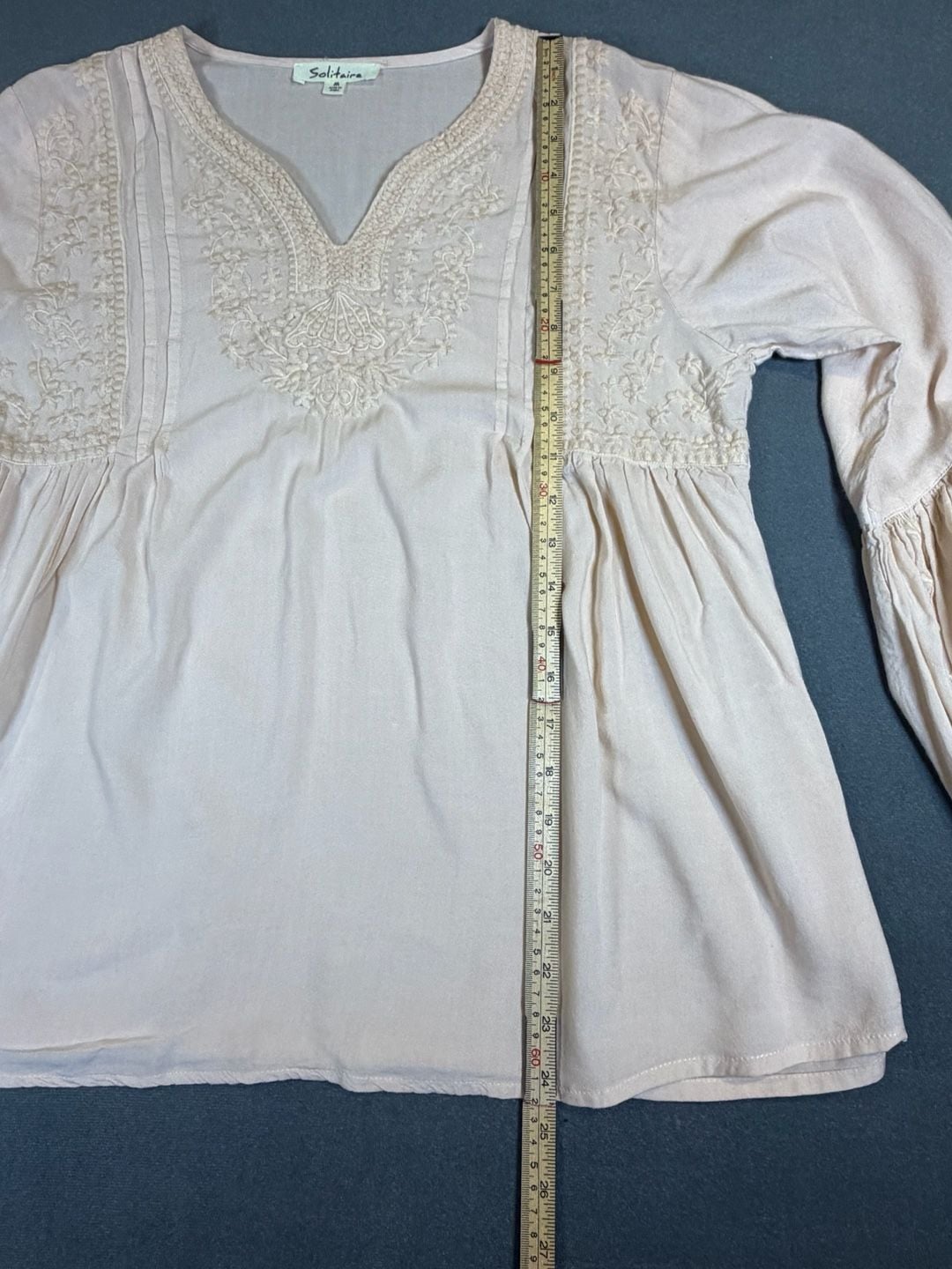 Solitaire Blush Pink Embroidered Boho Peasant Blouse Medium 6