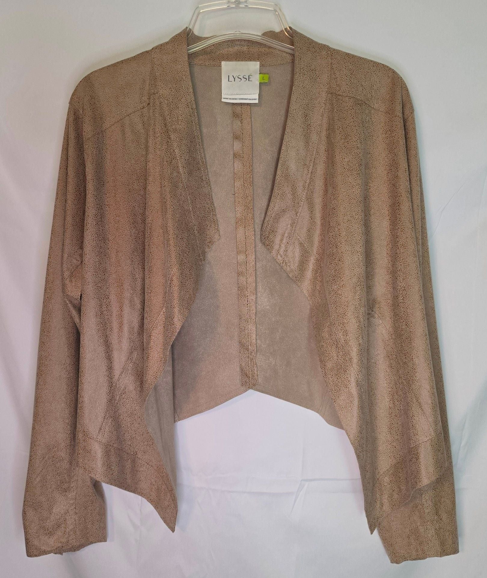 Lysse Faux Suede Jacket Size L Camel Brown Drape Open 3