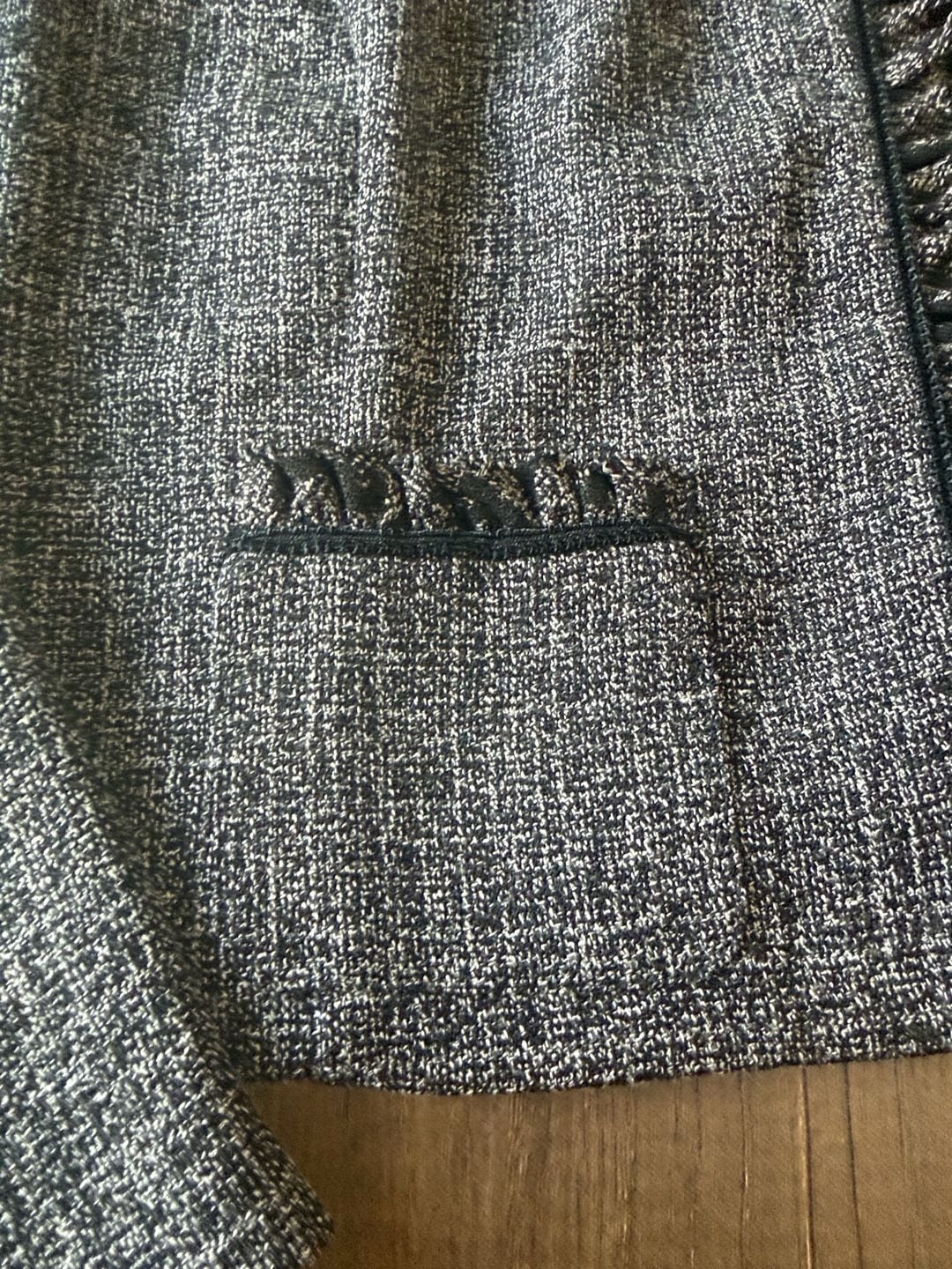 Danny & Nicole Jacket Size 14 Black White Tweed Open Front Ruffle Trim 6