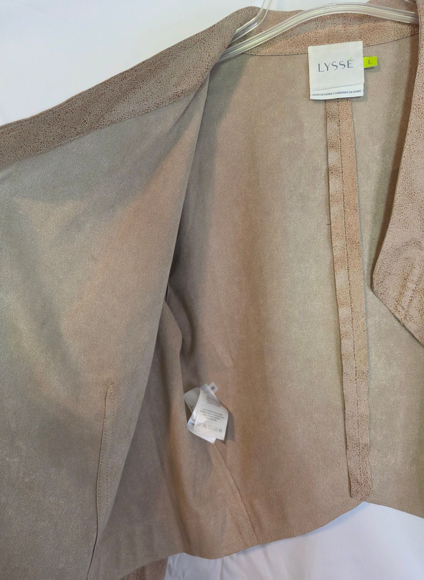 Lysse Faux Suede Jacket Size L Camel Brown Drape Open 8