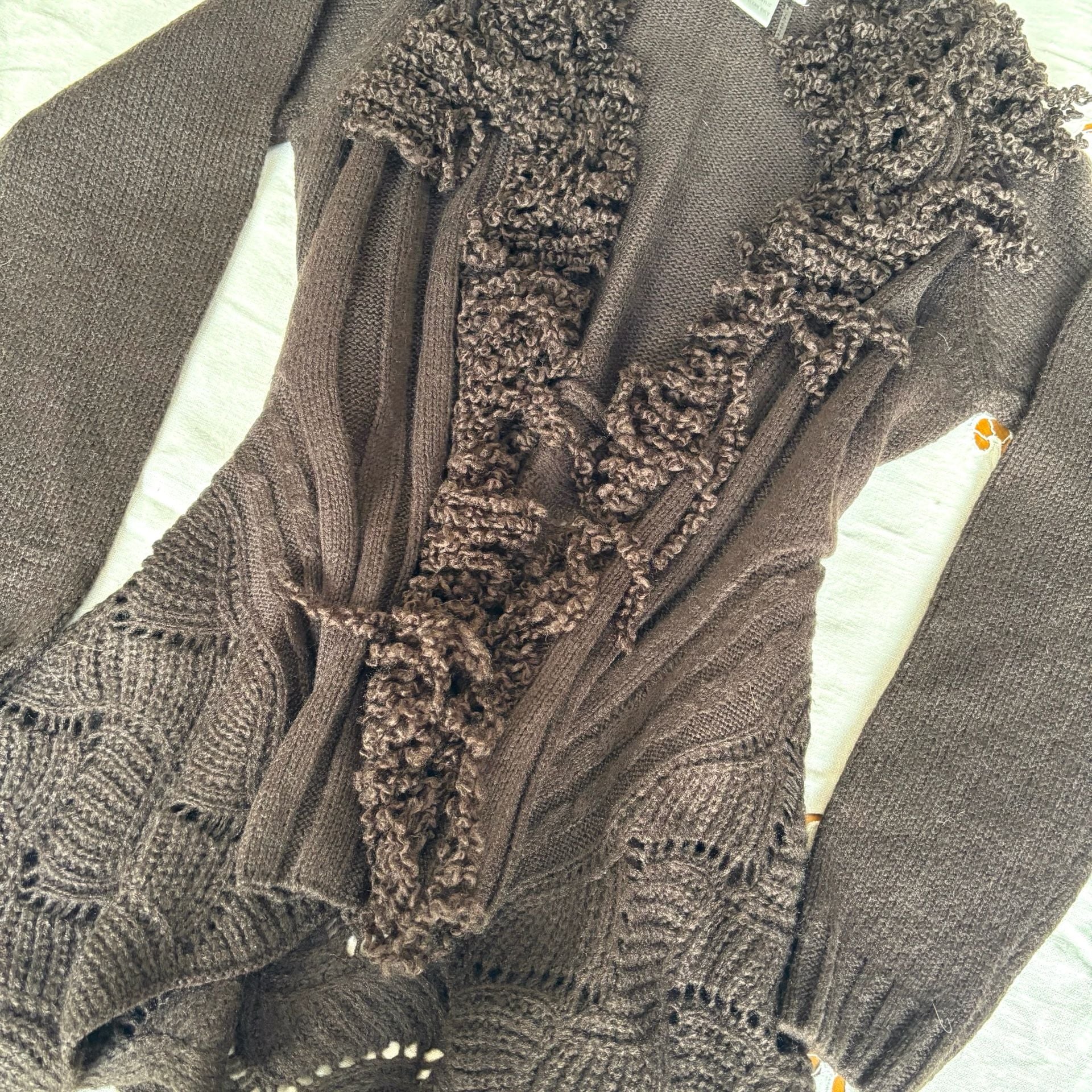 Alberto Makali Cardigan Sweater Size S Brown Ruffle Open Front 2