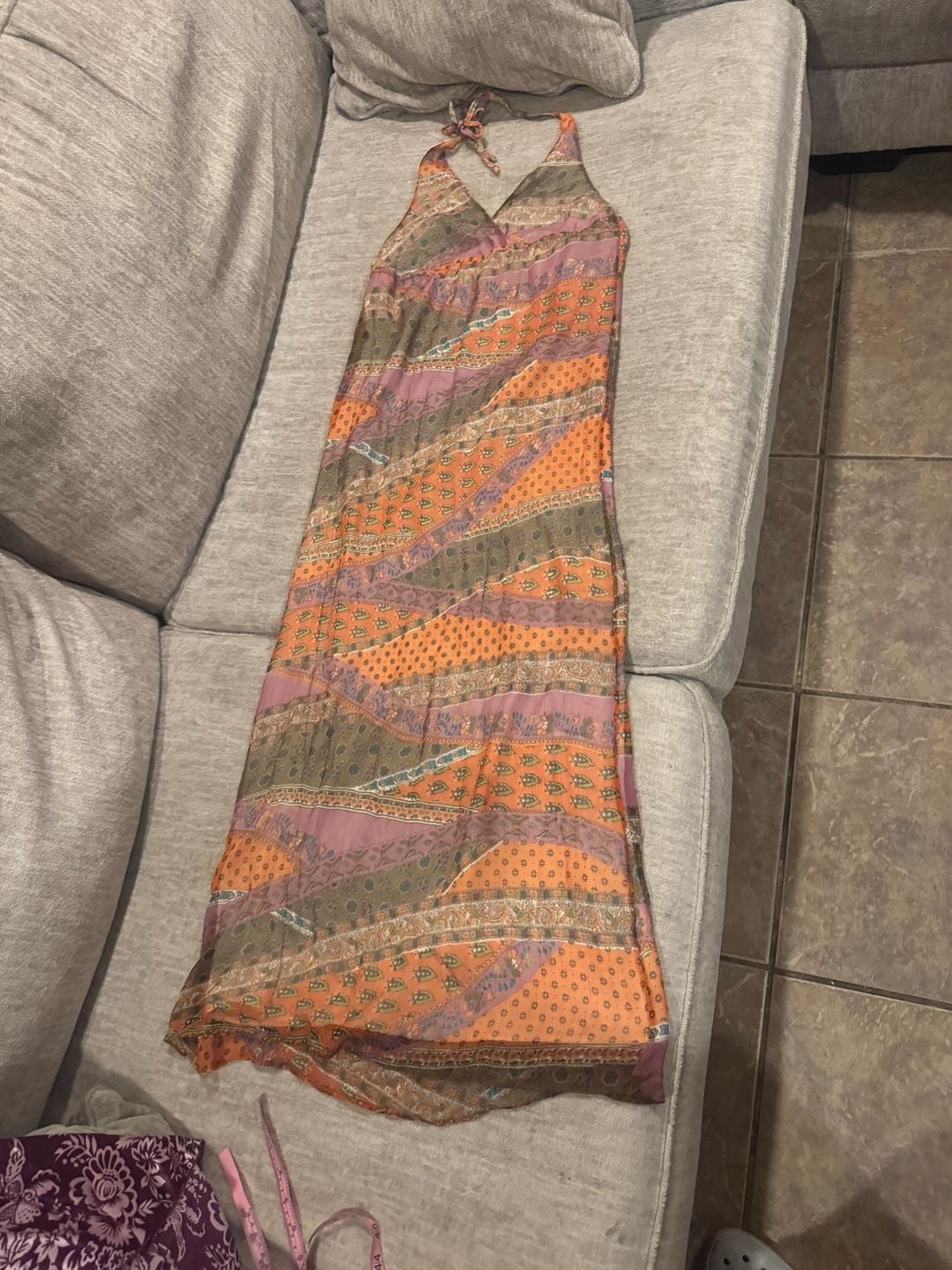 Boho Style Maxi Dress Size S 100% Silk Halter 2