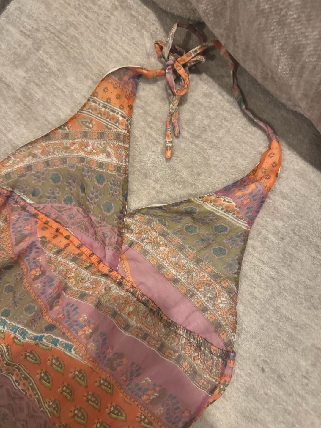 Boho Style Maxi Dress Size S 100% Silk Halter 3